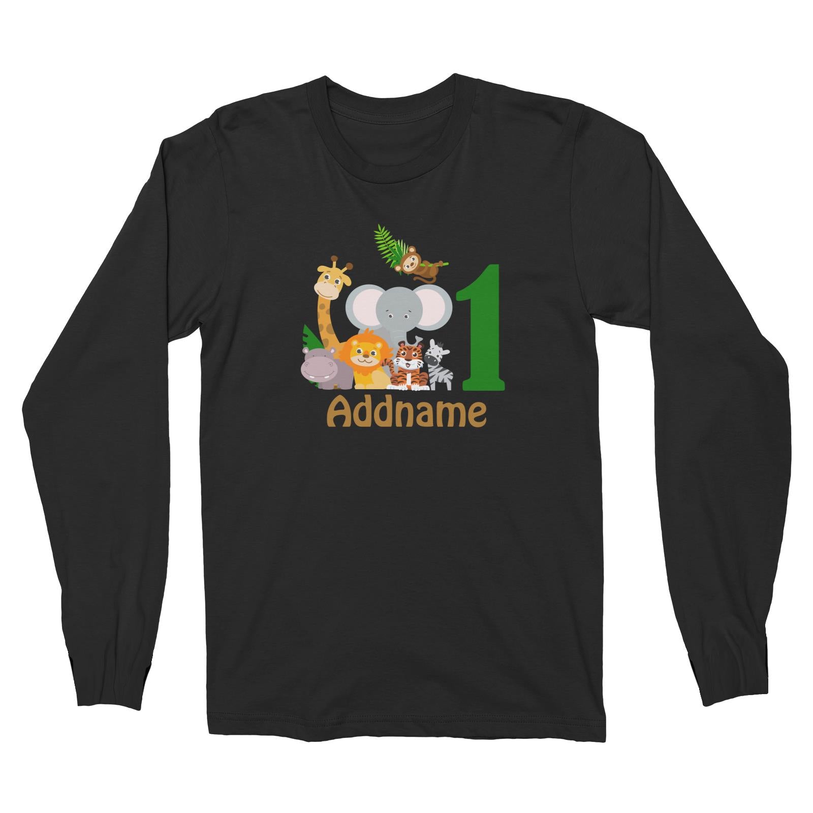 Animal Safari Jungle Birthday Theme Personalizable with Name and Number Long Sleeve Unisex T-Shirt