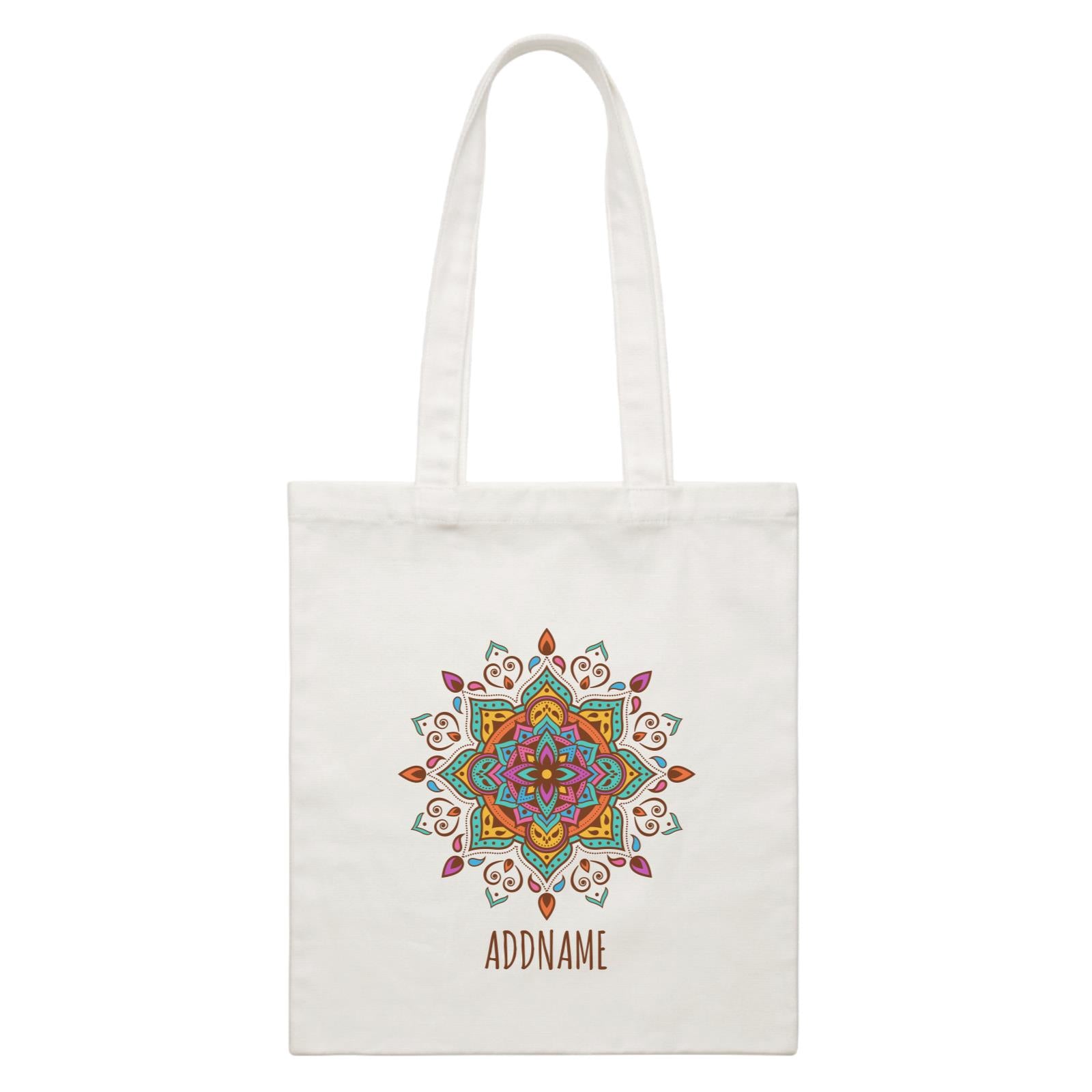 Colourful Mandala 2 Addname White Canvas Bag