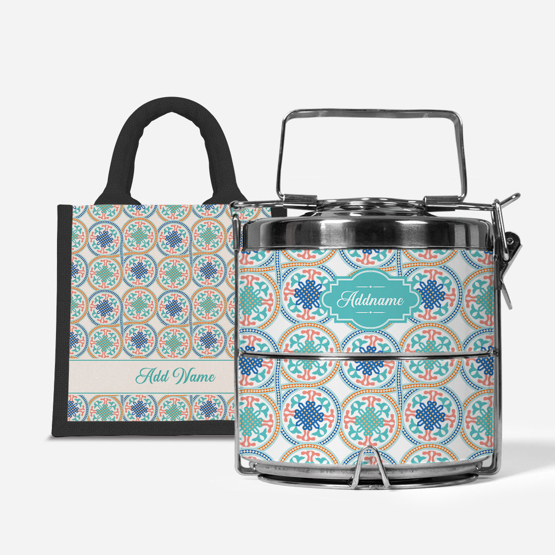 Moroccan Series Premium Two Tier Tiffin With Half Lining Lunch Bag  - Chahid Black