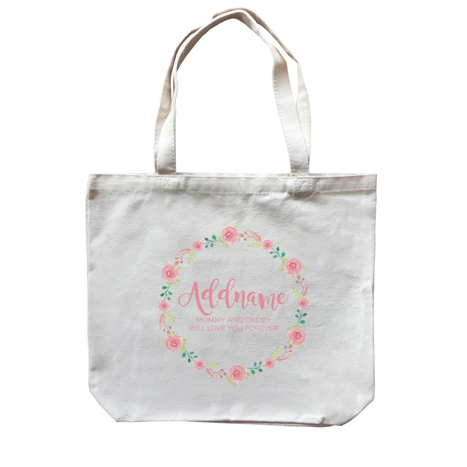 Pink Roses Wreath Personalizable with Name and Text Canvas Bag