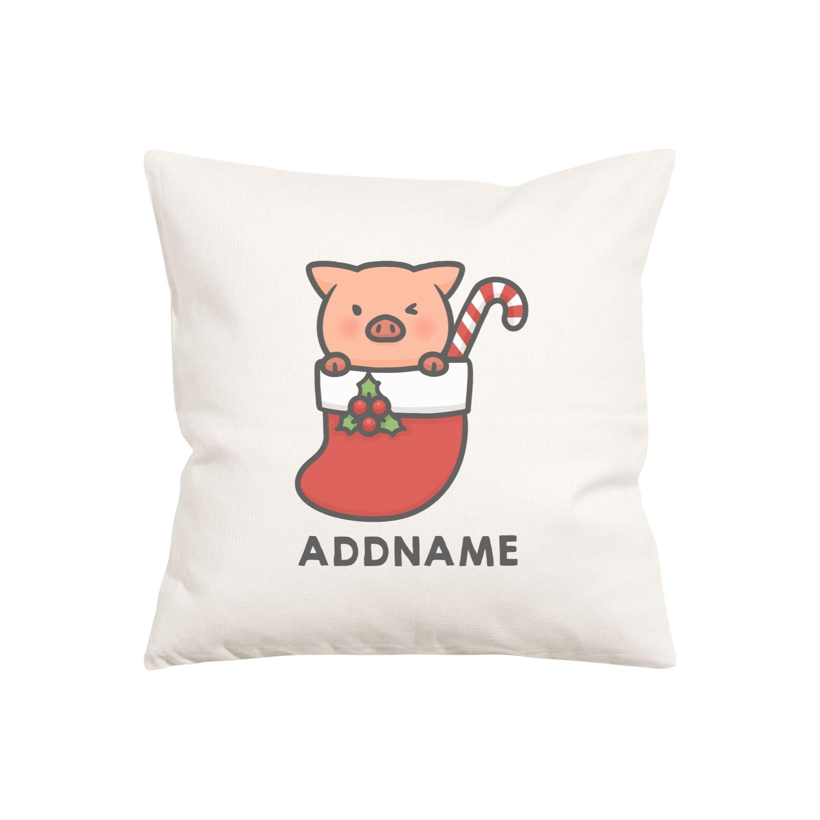 Xmas Cute Pig In Christmas Sock Addname Pillow Cushion