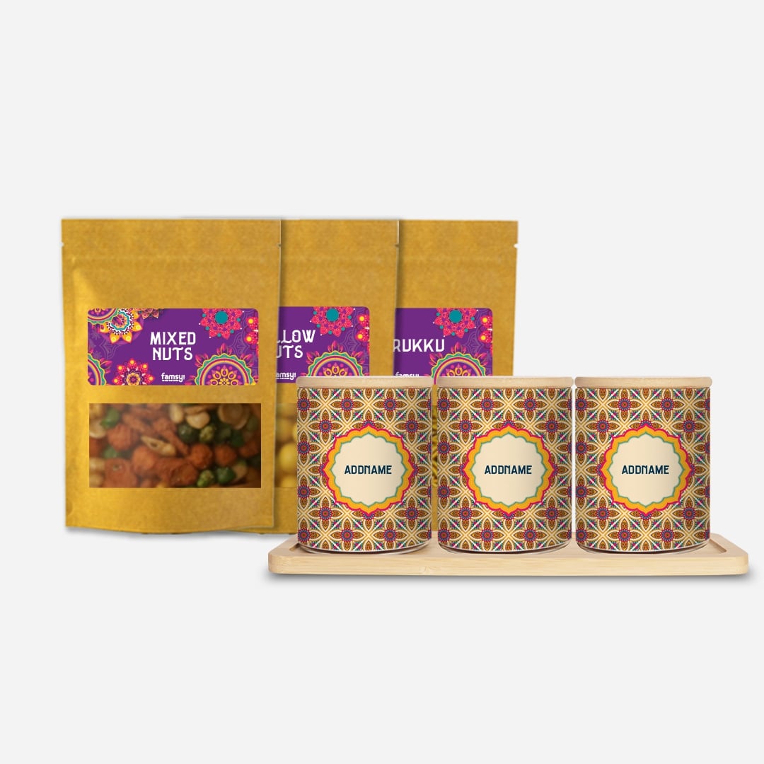 Pookal Series Canister with Snacks - Vibrant Tiles