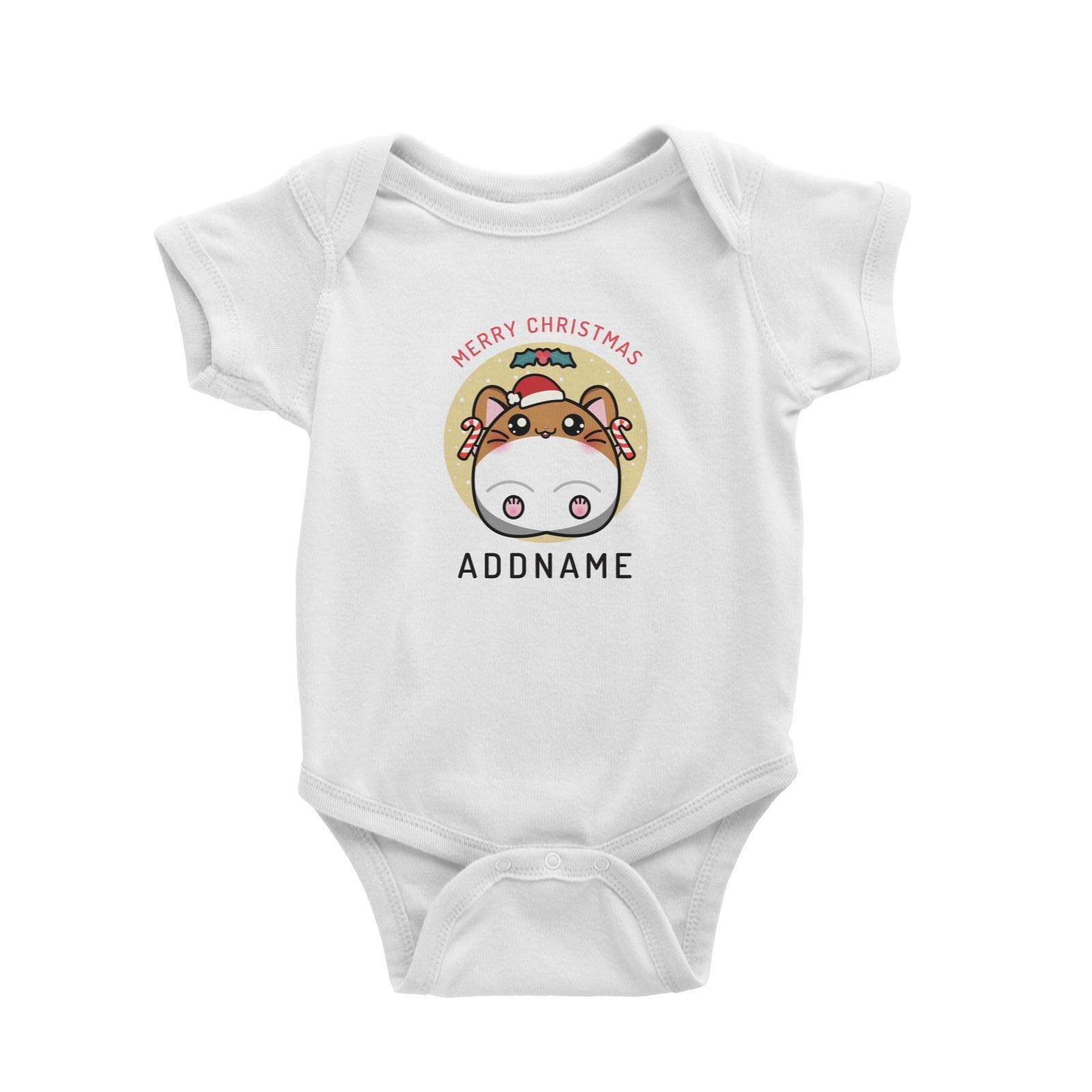 Merry Christmas Cute Santa Boy Hamster with Candy Cane Baby Romper