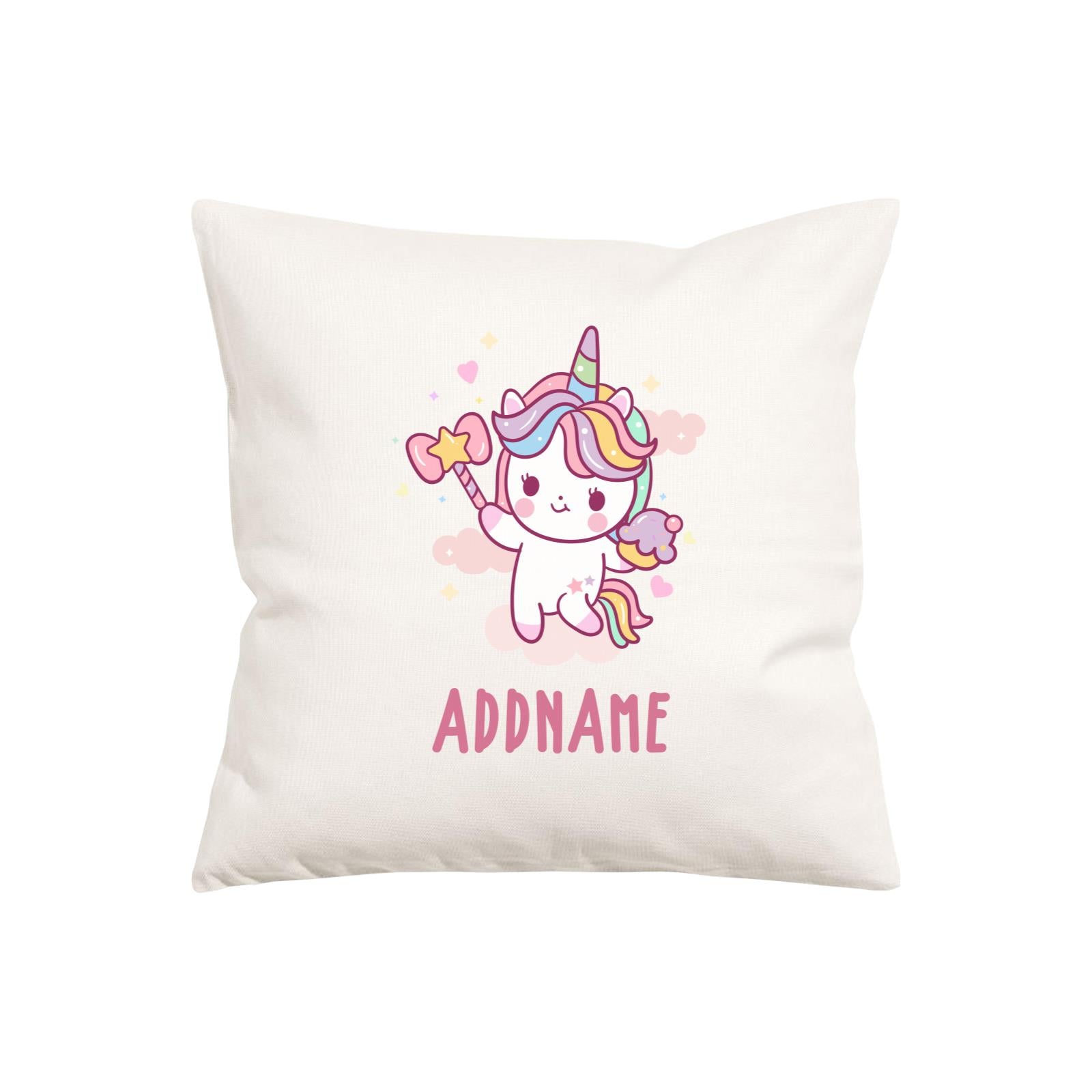 Unicorn And Princess Series Cute Unicorn Holding Magic Wand Addname Pillow Cushion