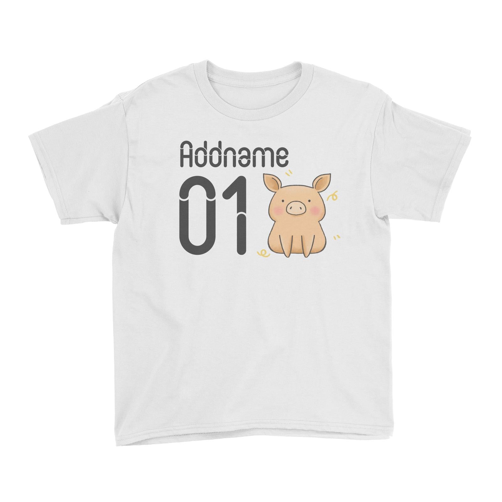 Name and Number Cute Hand Drawn Style Pig Kid's T-Shirt (FLASH DEAL)