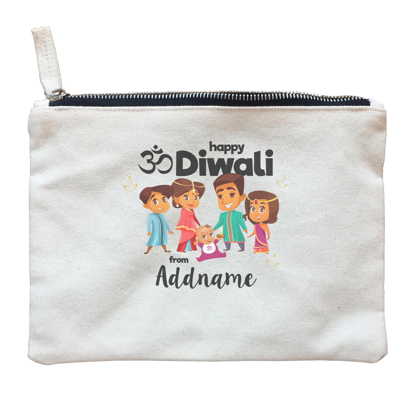 Cute Family Of Five OM Happy Diwali From Addname Zipper Pouch