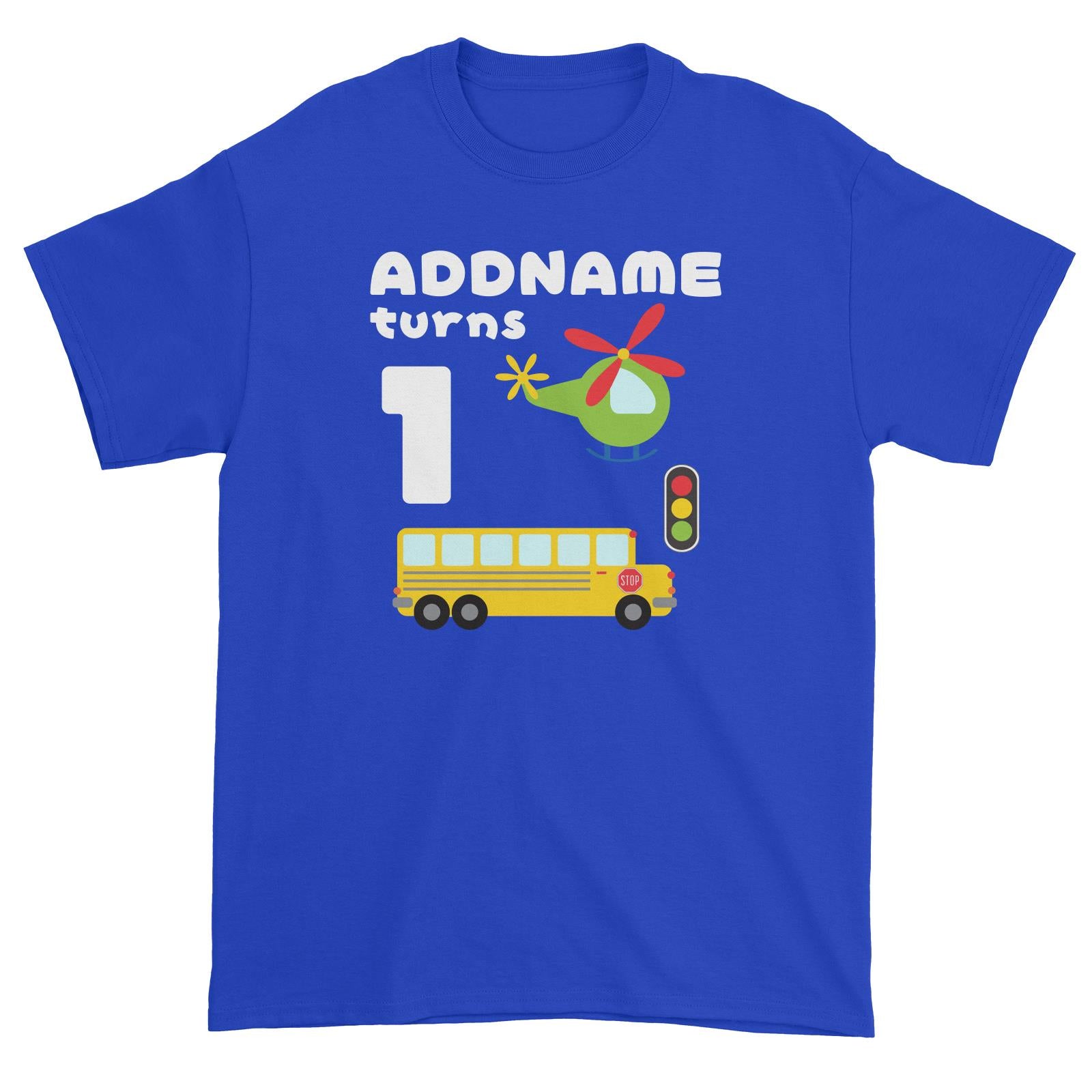 Transportation Birthday Theme Personalizable with Name and Number Unisex T-Shirt