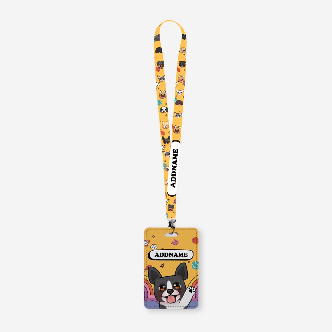 Paw Print Series Lanyard with Cardholder - Black and White Boston Terrier