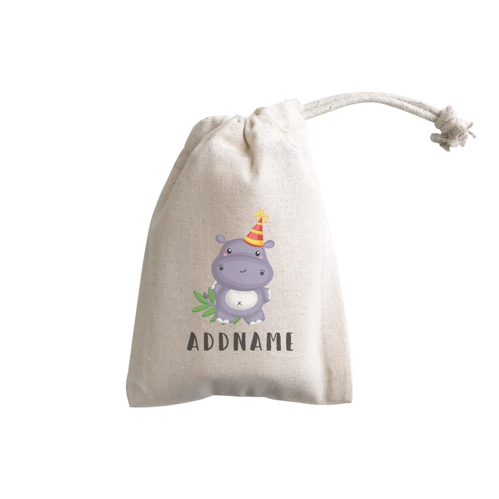 Birthday Safari Hippo Wearing Party Hat Addname GP Gift Pouch