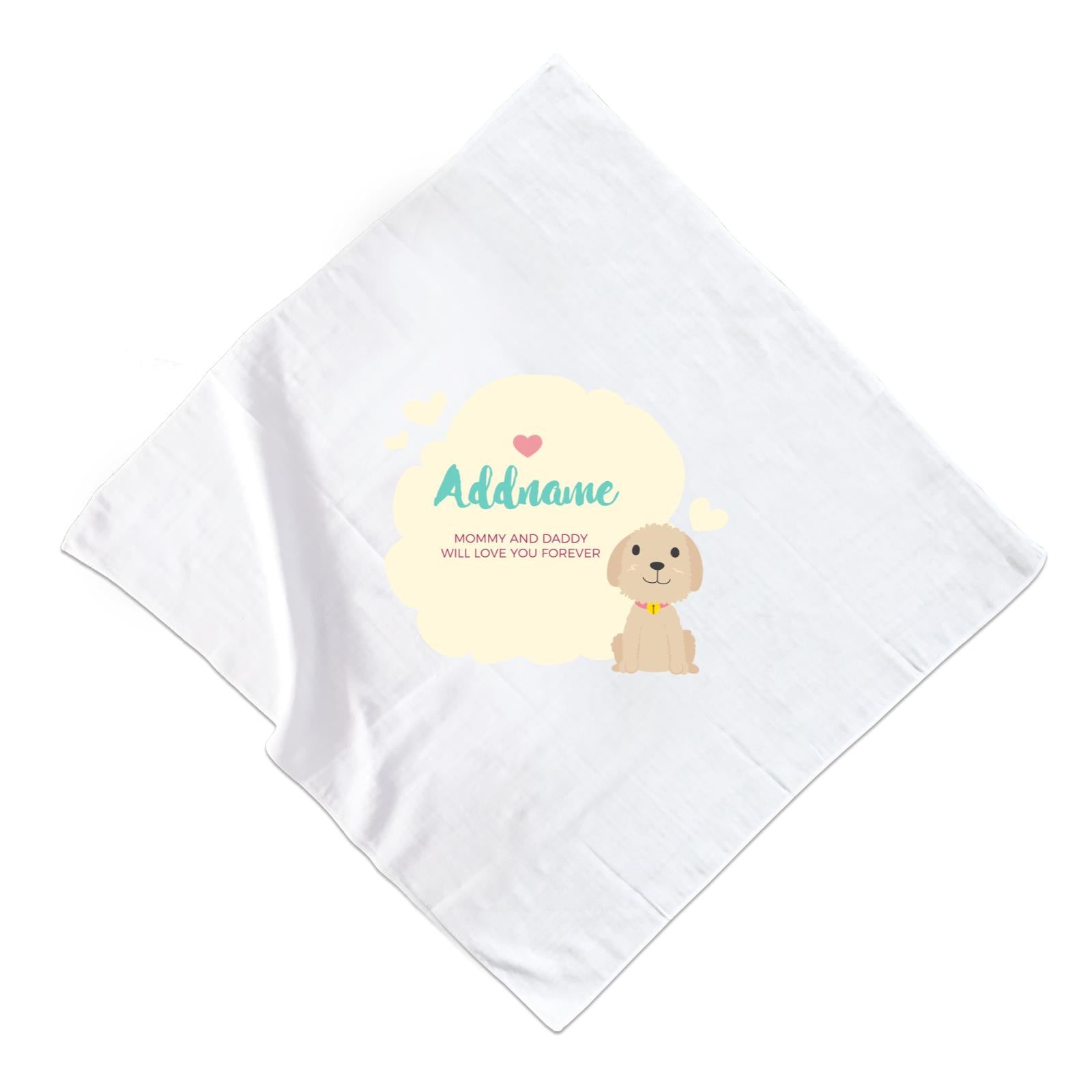 Cute Dog and Yellow Cloud Personalizable with Name and Text Muslin Square