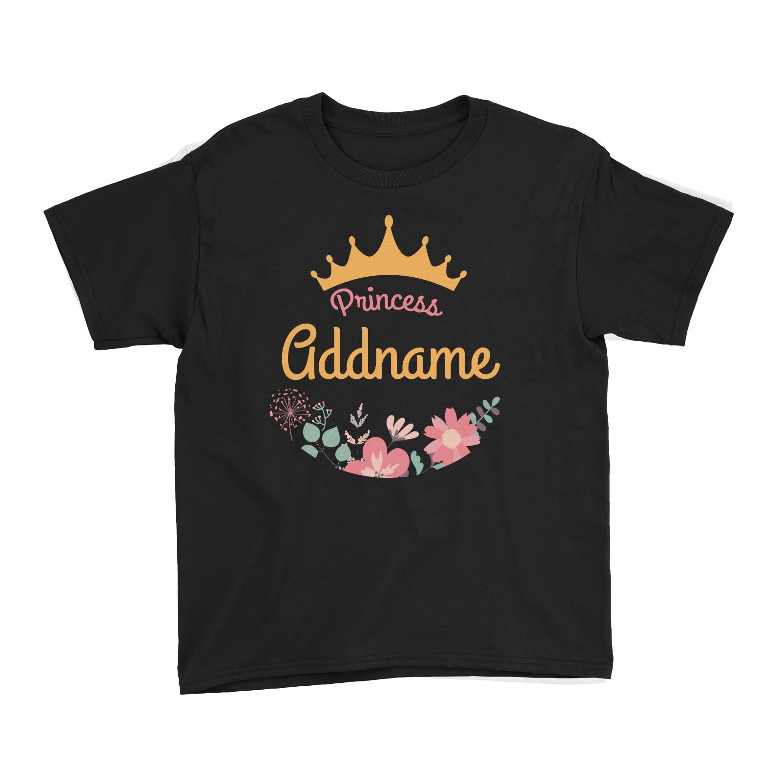 Princess Addname with Tiara and Flowers 2 Kid's T-Shirt
