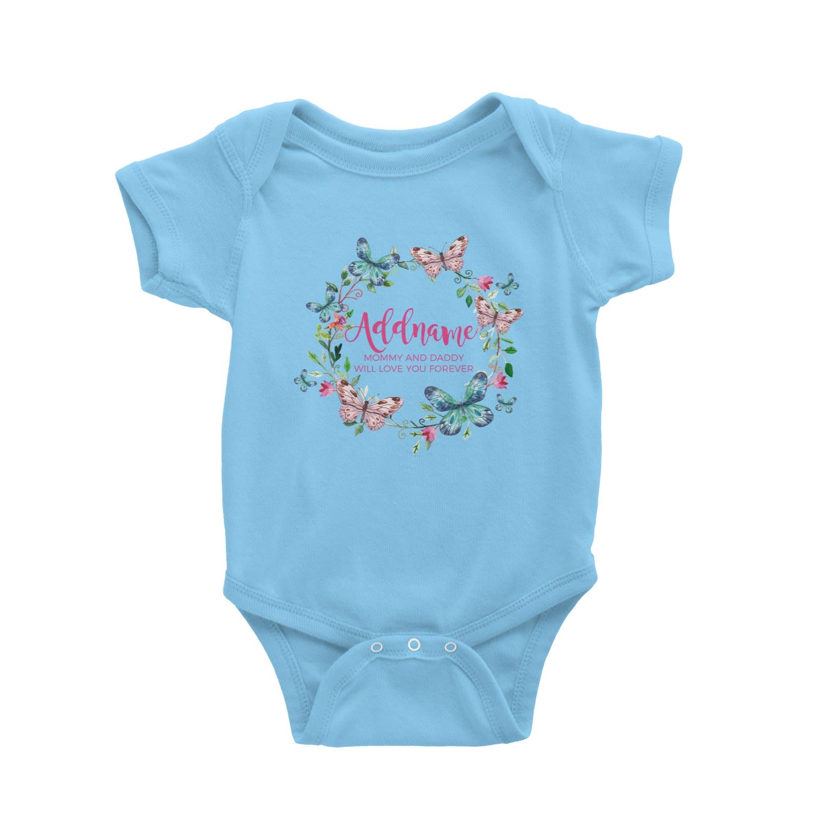 Colourful Butterflies Wreath Personalizable with Name and Text Baby Romper