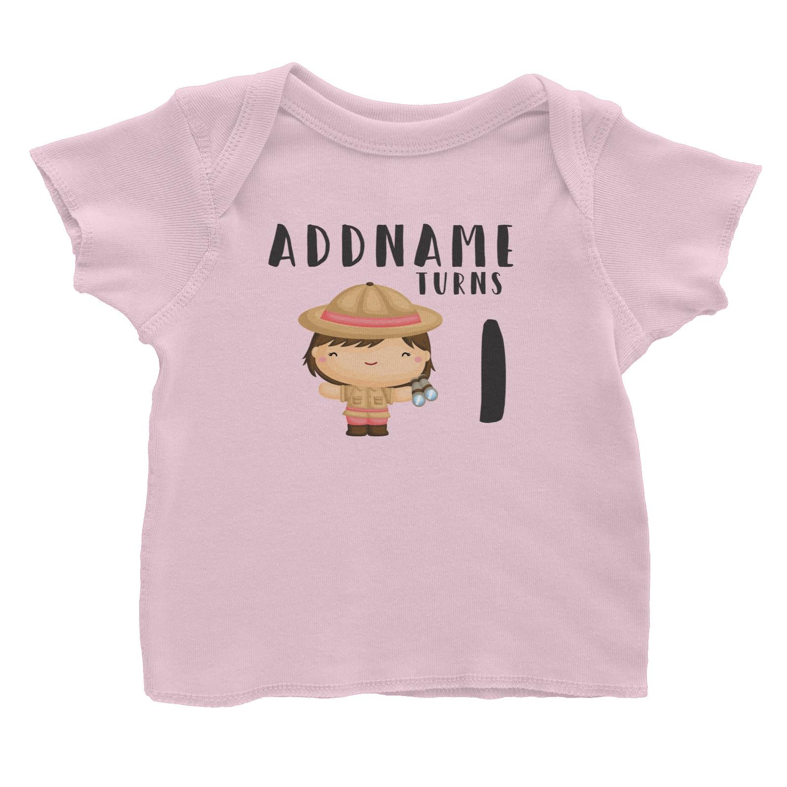Birthday Safari Little Explorer Baby Girl Addname Turns 1 Baby T-Shirt