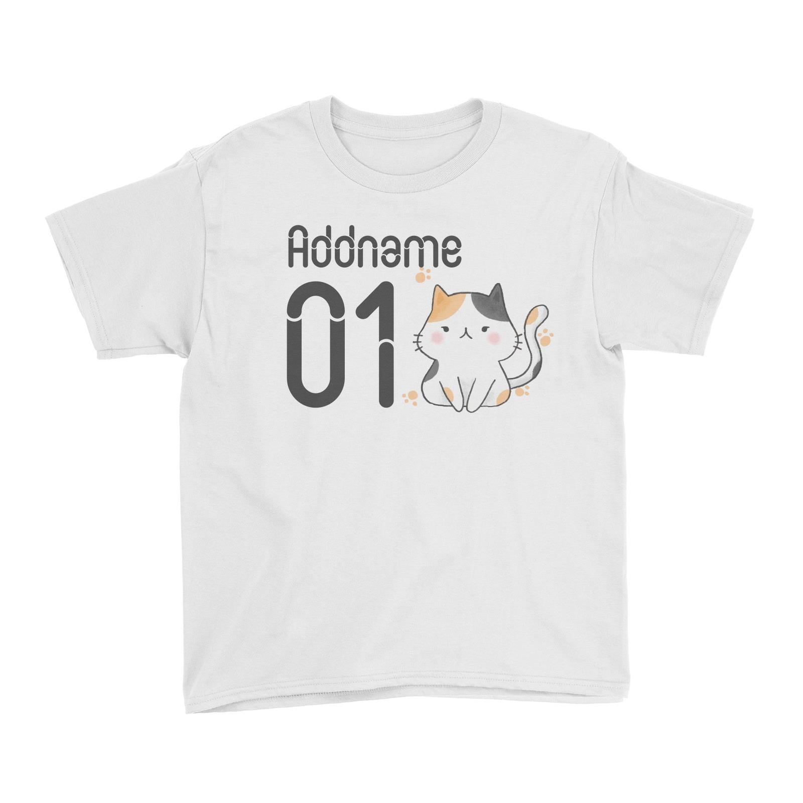 Name and Number Cute Hand Drawn Style Cat Kid's T-Shirt (FLASH DEAL)