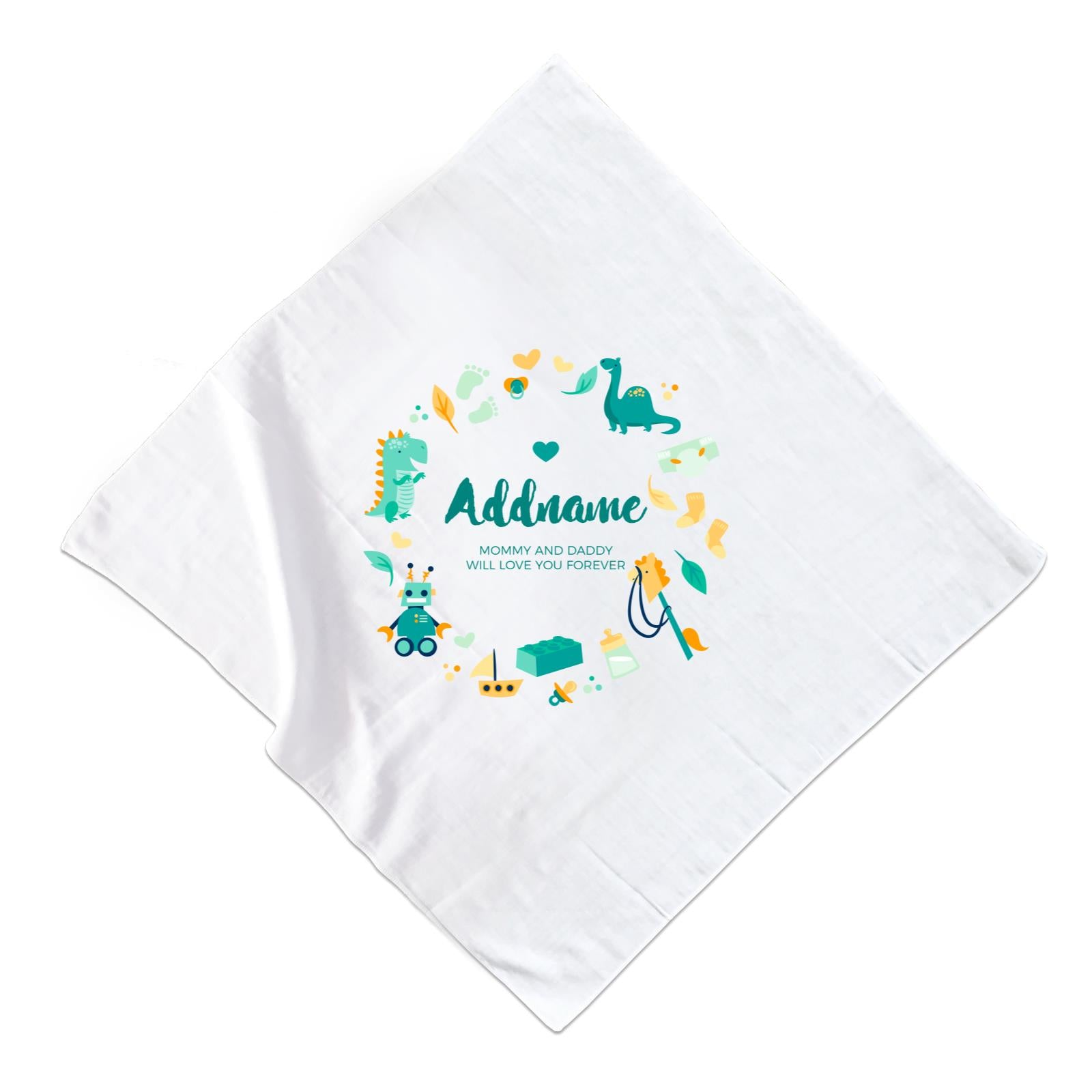 Cute Dinosaurs and Toys Elements Personalizable with Name and Text Muslin Square