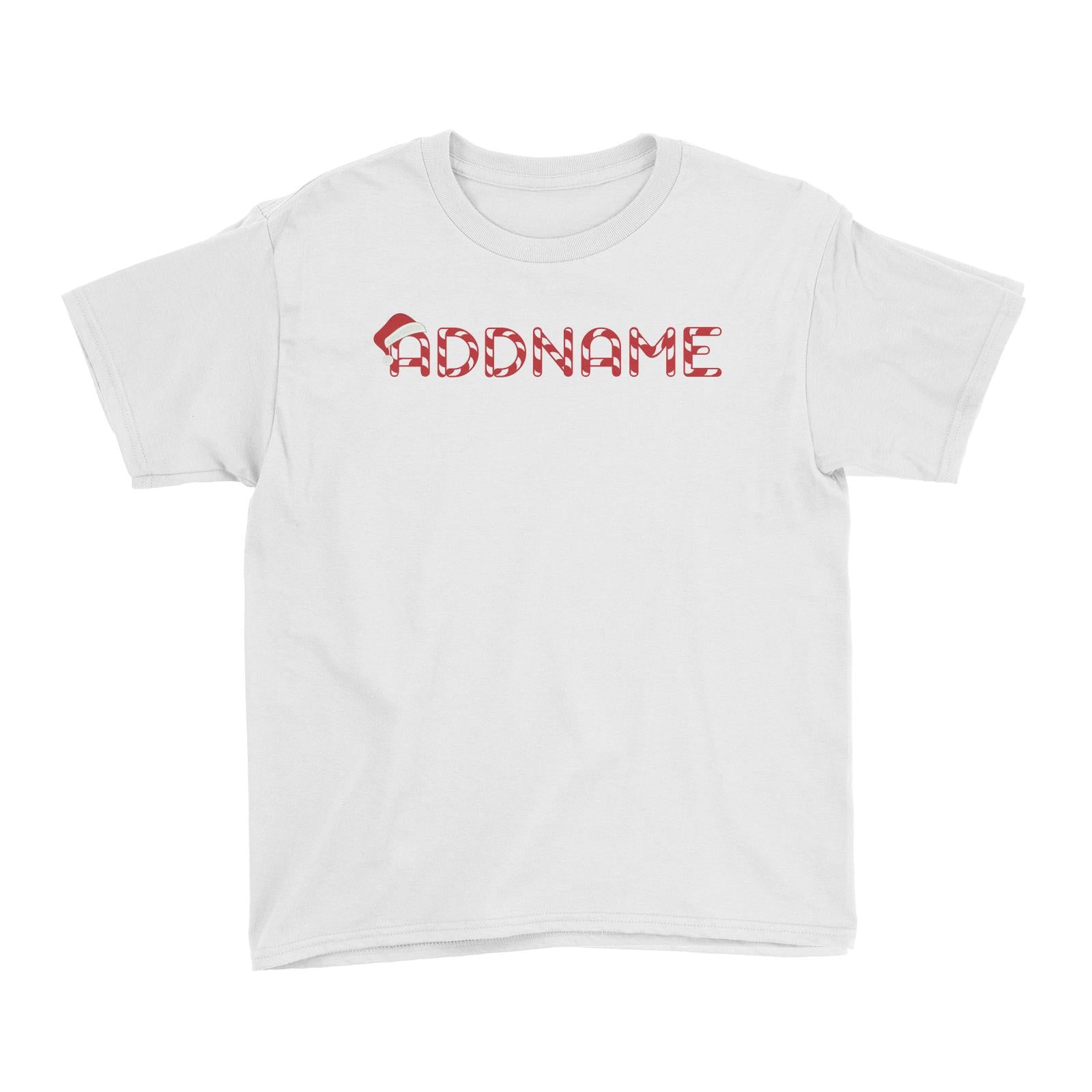 Candy Cane Alphabet Addname with Santa Hat Kid's T-Shirt Christmas Matching Family Personalizable Designs Lettering