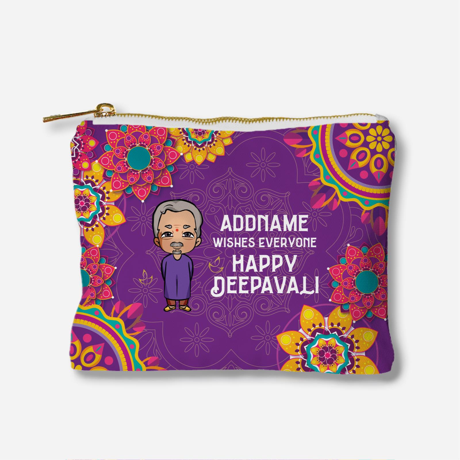 Deepavali Chibi Full Print Zipper Pouch - Grandpa Addname Wishes Everyone Deepavali
