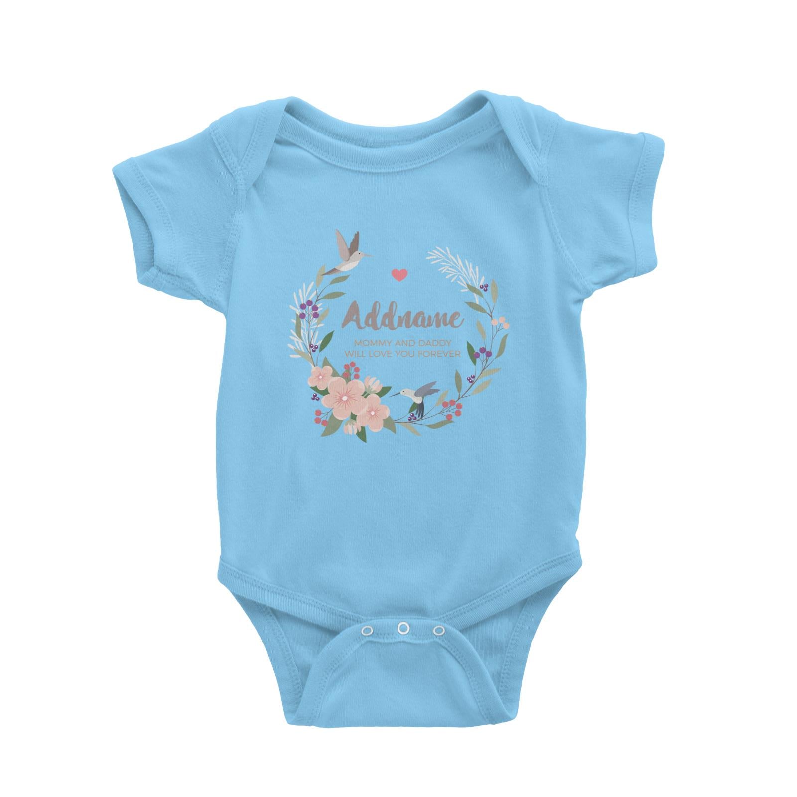 Pink Flower Berries Wreath and Hummingbirds Personalizable with Name and Text Baby Romper
