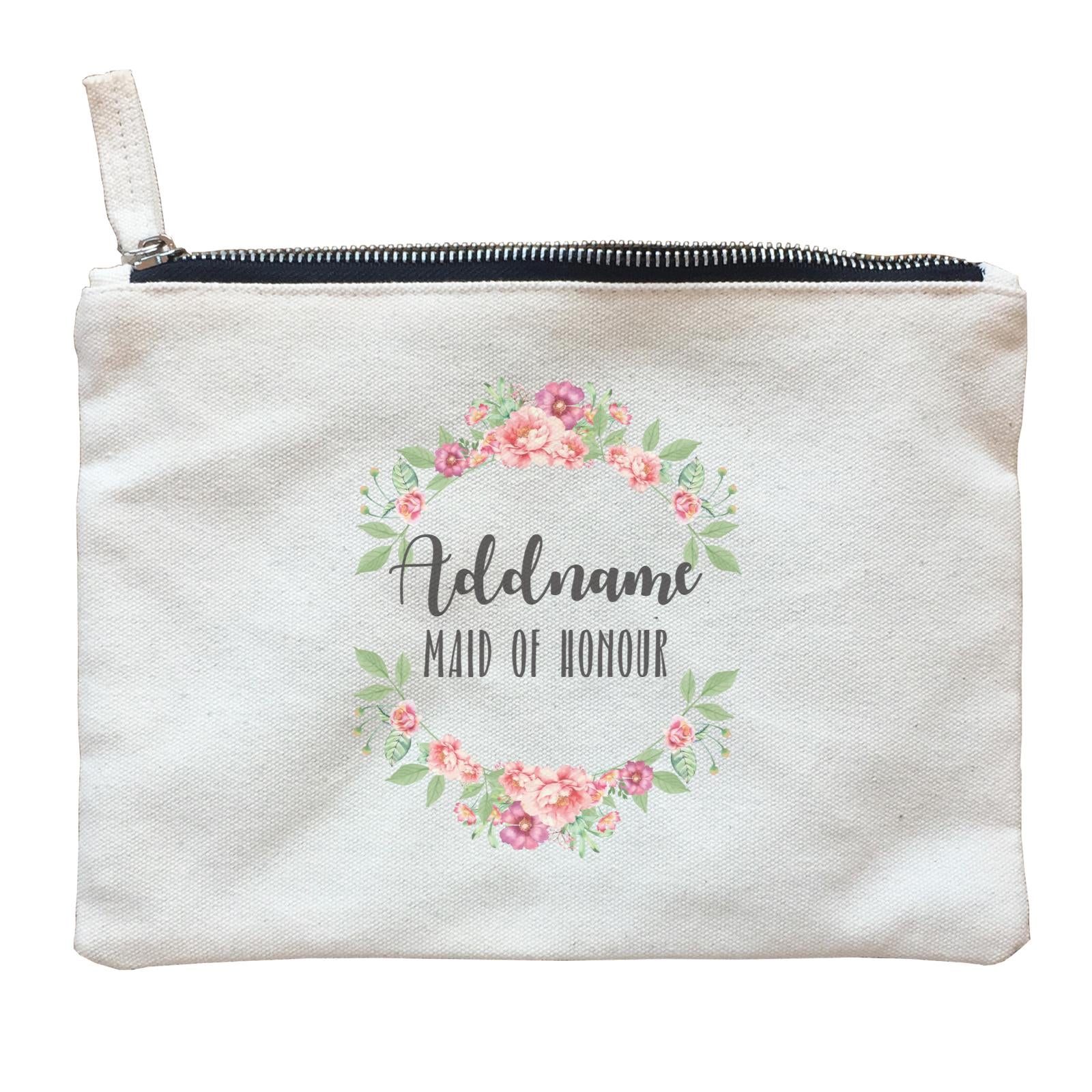 Bridesmaid Floral Sweet Coral Flower Wreath Maid Of Honour Addname Zipper Pouch