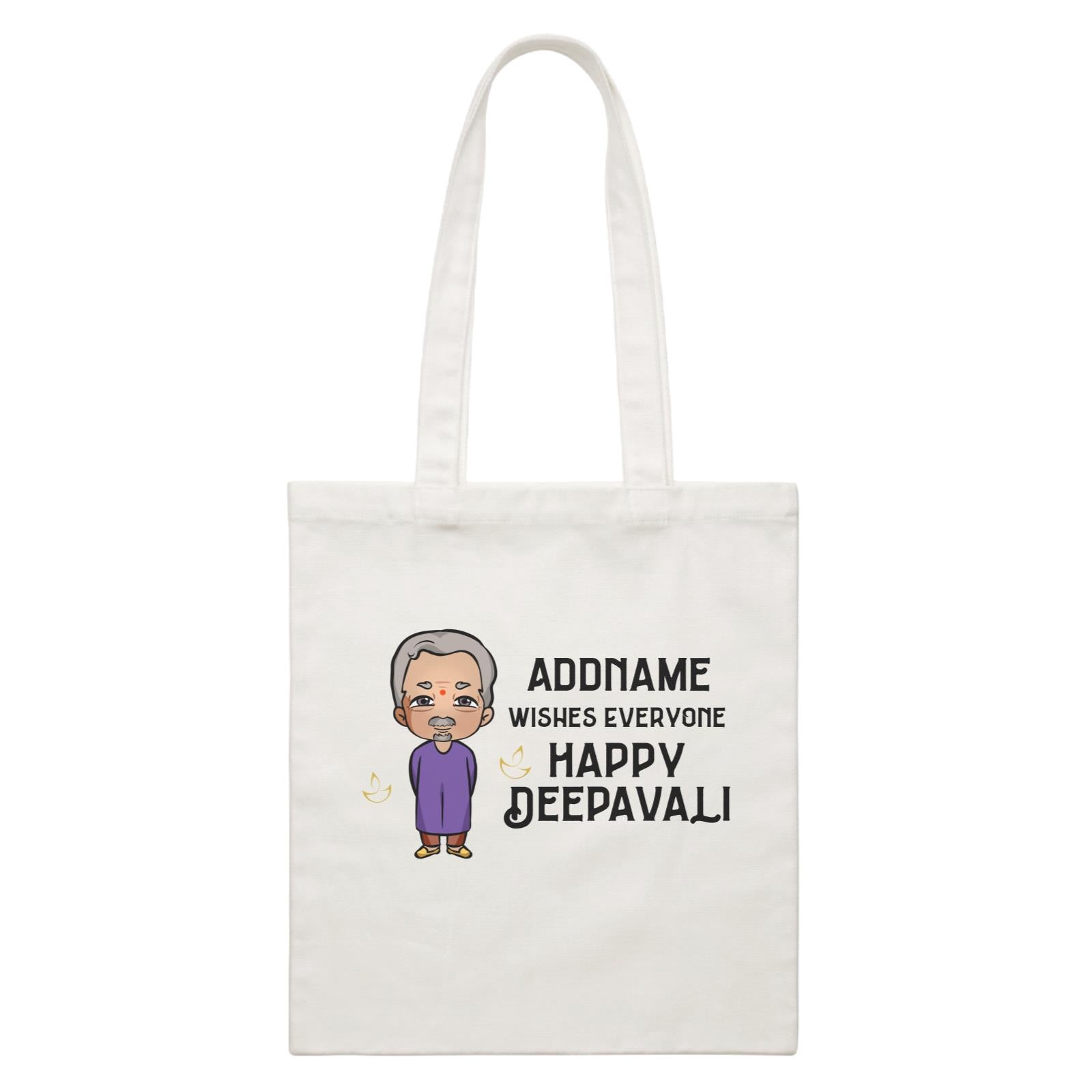 Deepavali Chibi Grandpa Addname Wishes Everyone Deepavali White Canvas Bag