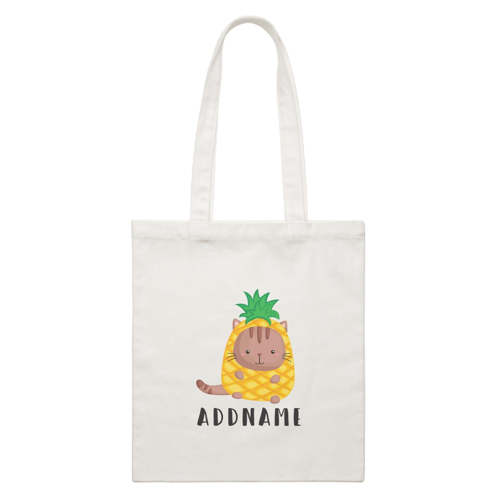 Birthday Hawaii Cute Cat Wearing Pineapple Suit Addname White Canvas Bag
