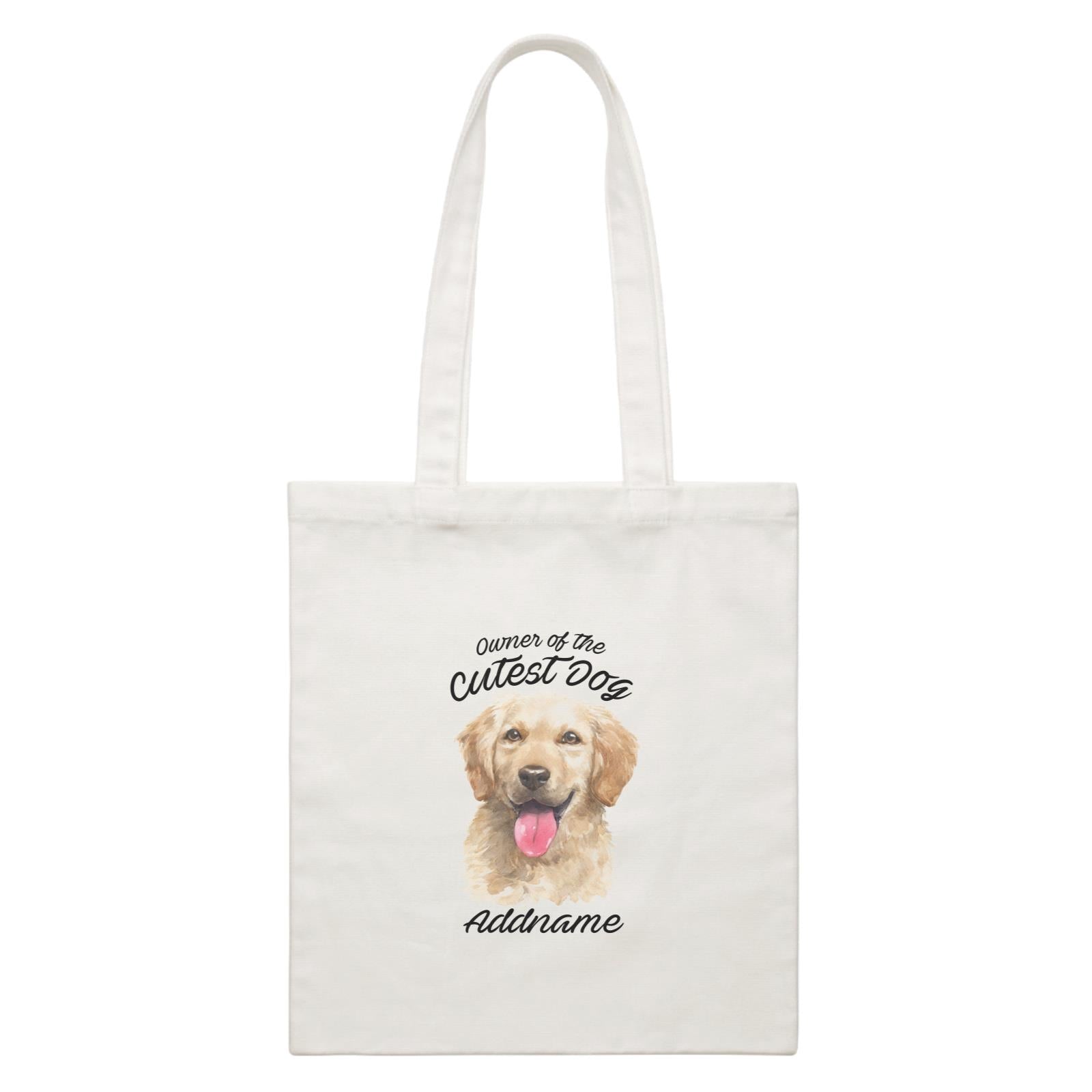 Watercolor Dog Owner Of The Cutest Dog Golden Retriever Front Addname White Canvas Bag
