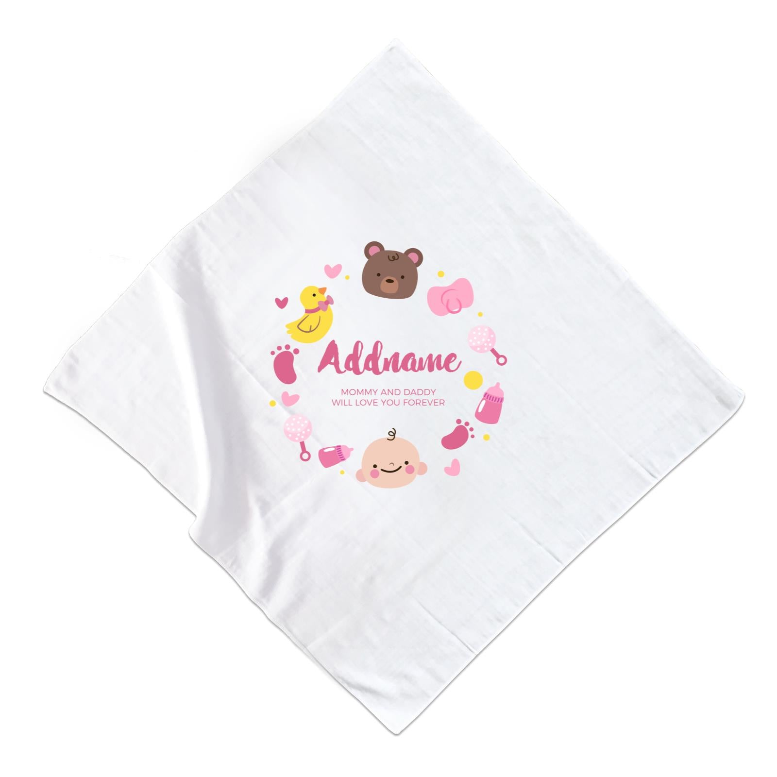 Cute Baby Girl Elements Personalizable with Name and Text Muslin Square