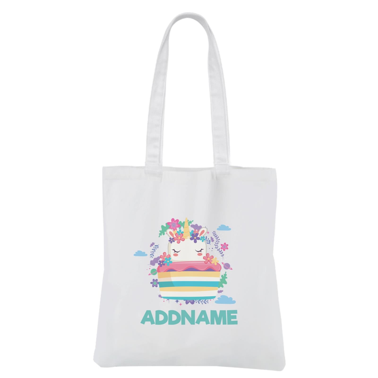 Unicorn with Donut Accessories White Canvas Bag