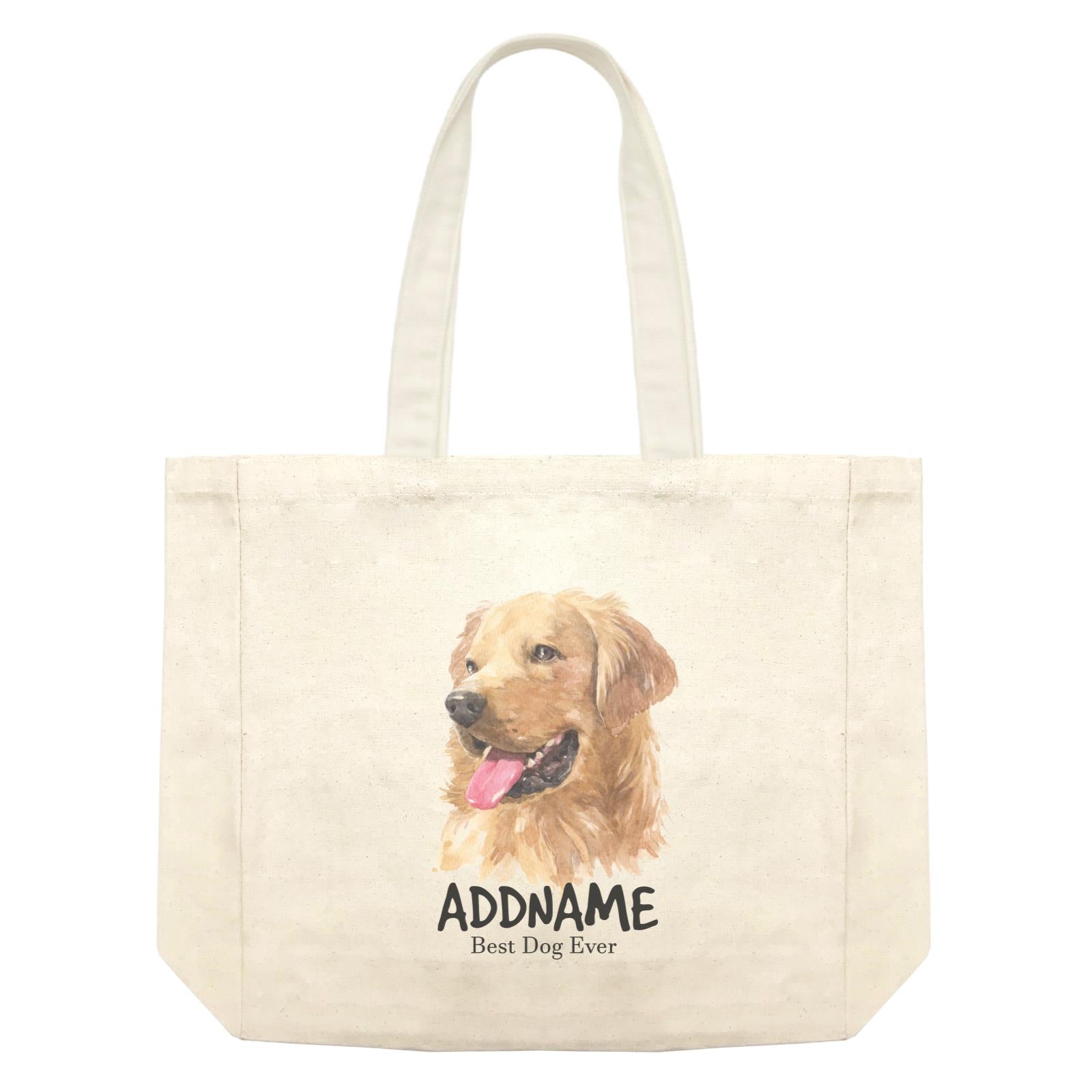 Watercolor Dog Golden Retriever Left Best Dog Ever Addname Shopping Bag