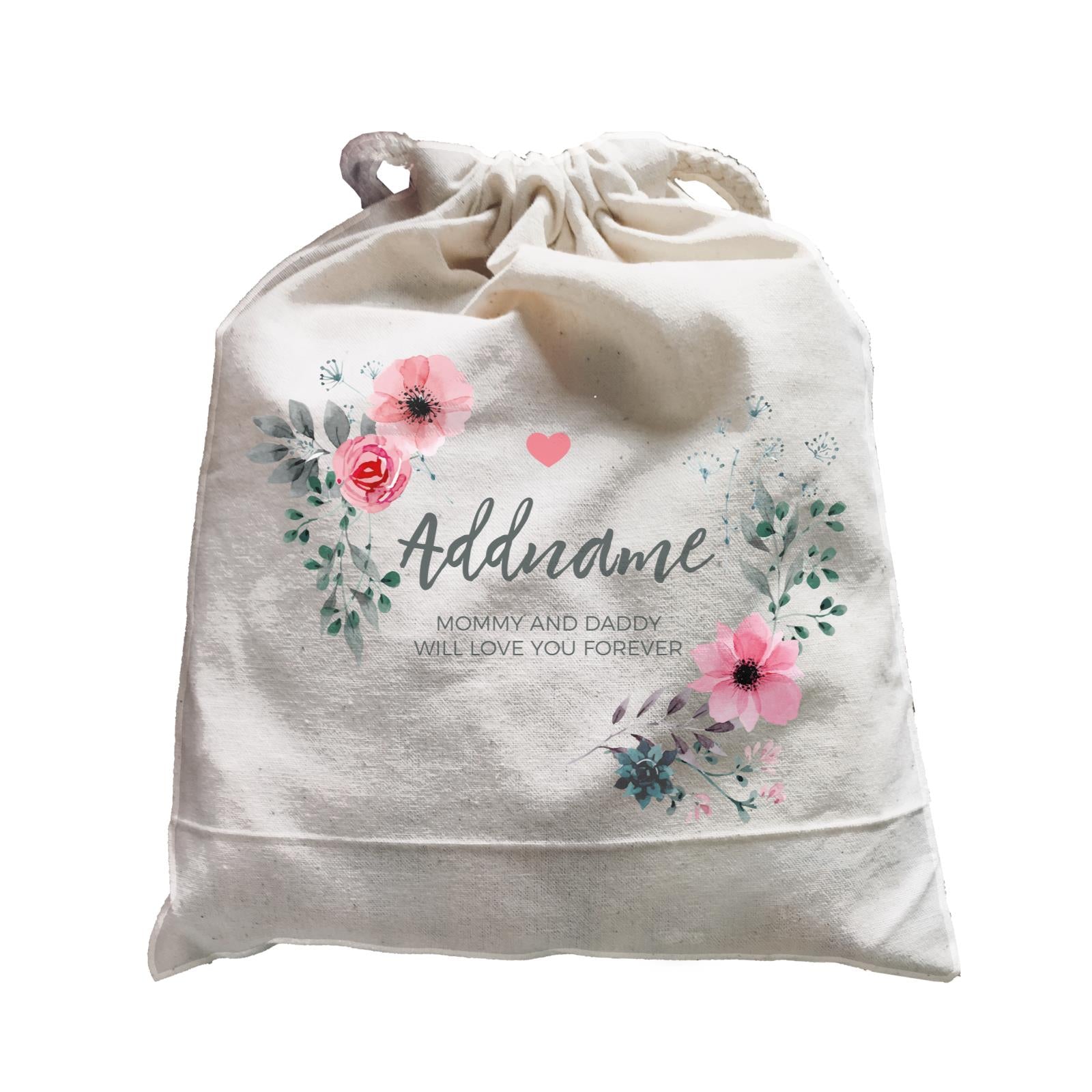 Watercolour Pink Flowers and Dark Wreath Personalizable with Name and Text Satchel