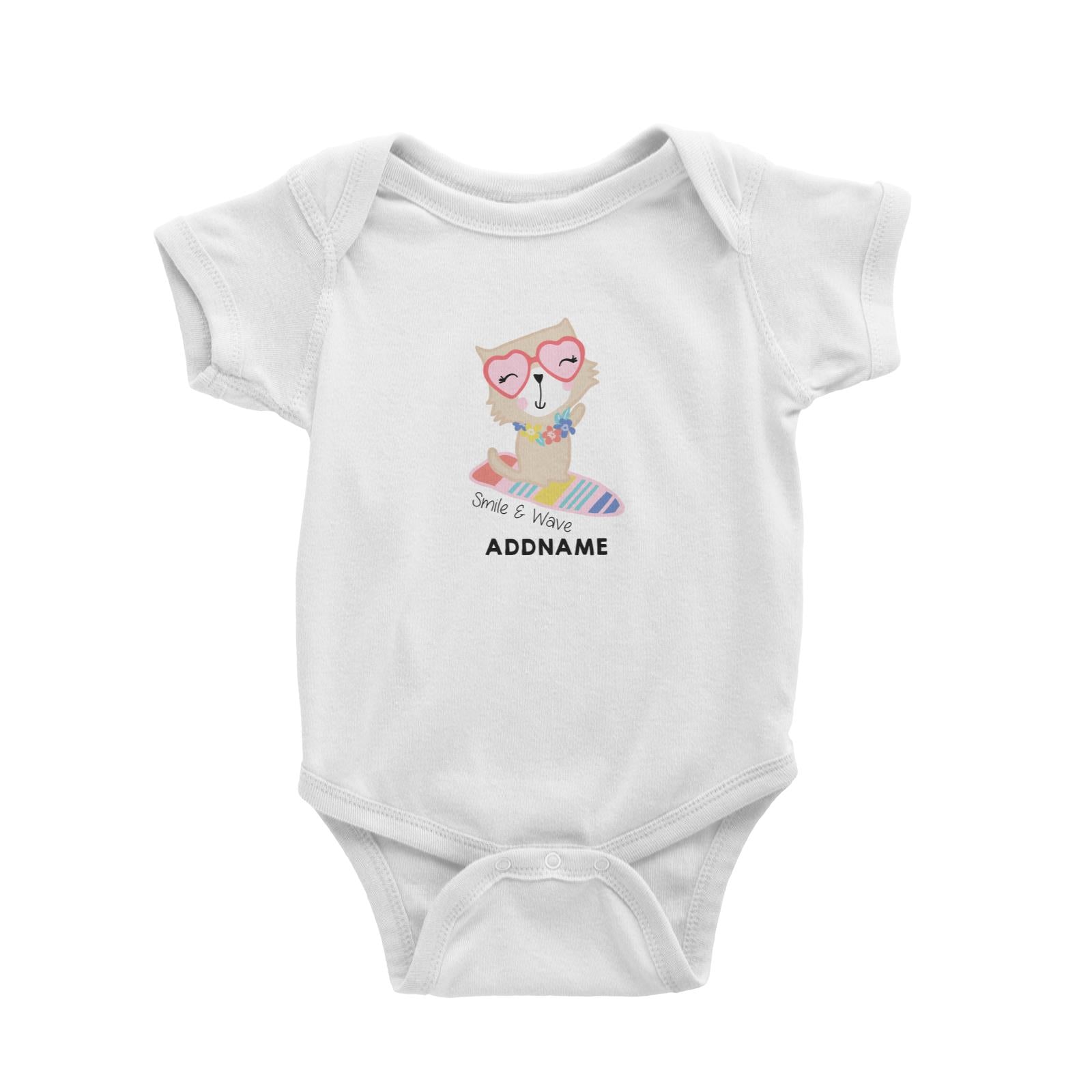Cool Vibrant Series Cat Surfer Smile & Wave Addname Baby Romper