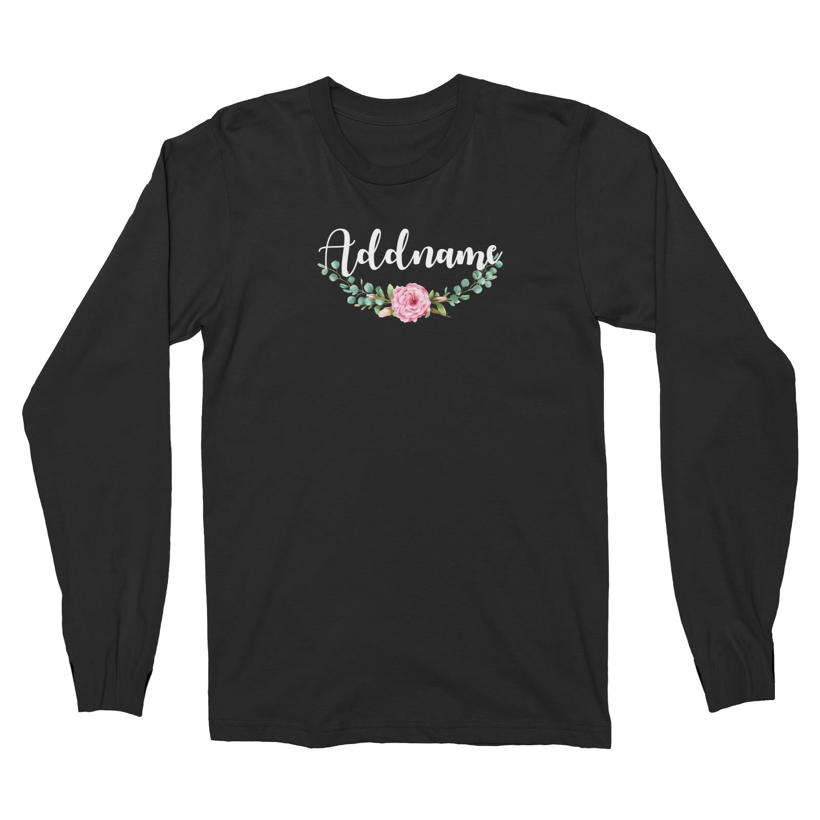 Bridesmaid Floral Modern Pink Flowers Addname Long Sleeve Unisex T-Shirt