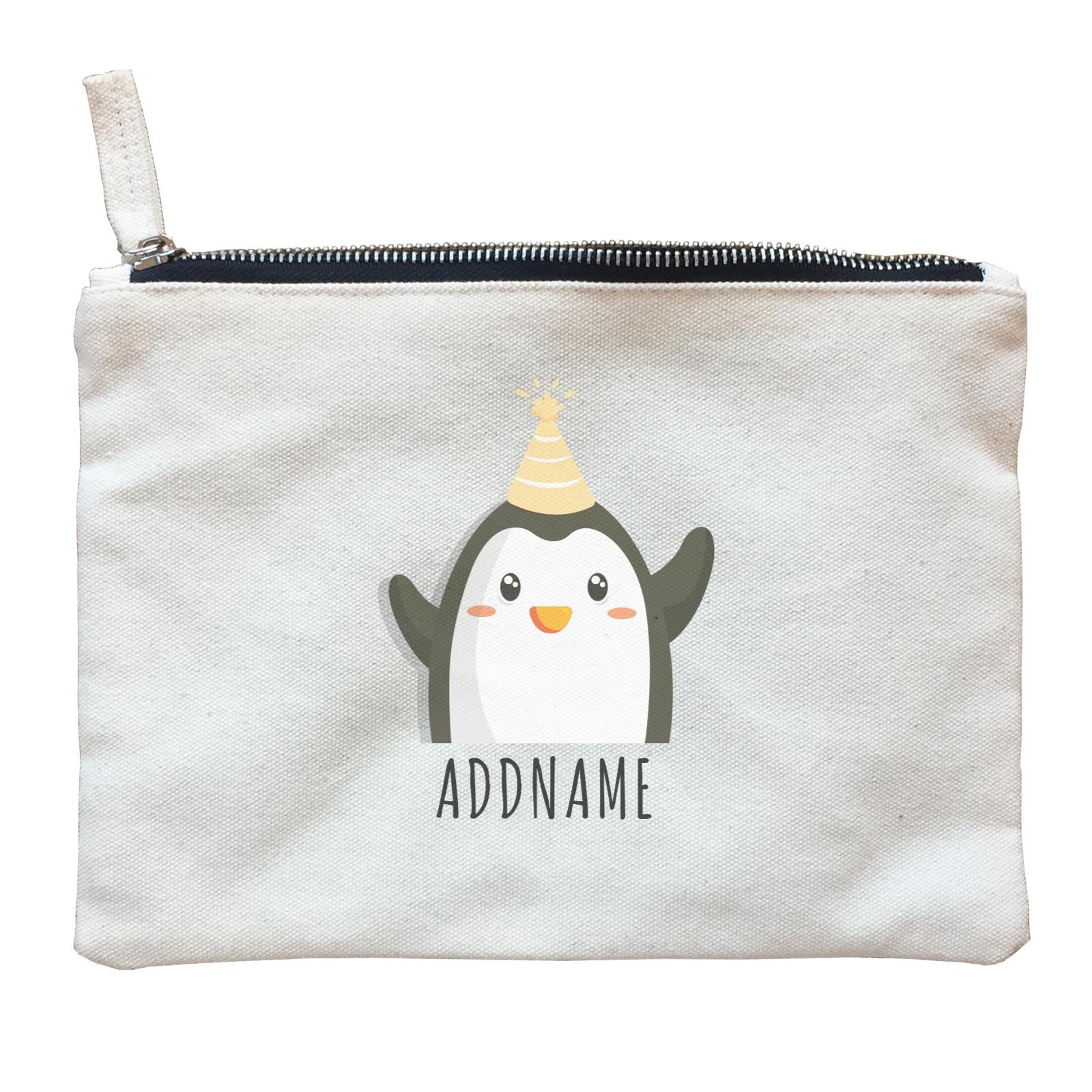 Birthday Cute Penguin Wearing Party Hat Addname Zipper Pouch