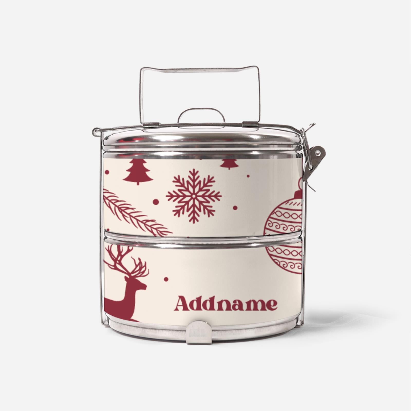Christmas Series Standard Two Tier Standard Two Tier Tiffin Carrier - Jubilant Reindeers Natural