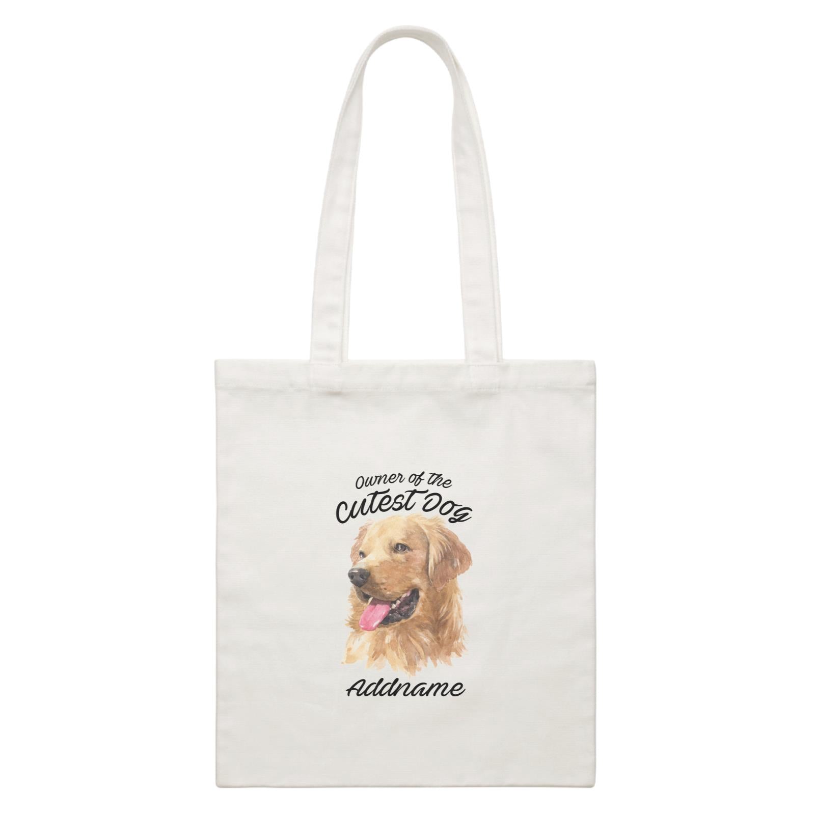 Watercolor Dog Owner Of The Cutest Dog Golden Retriever Left Addname White Canvas Bag