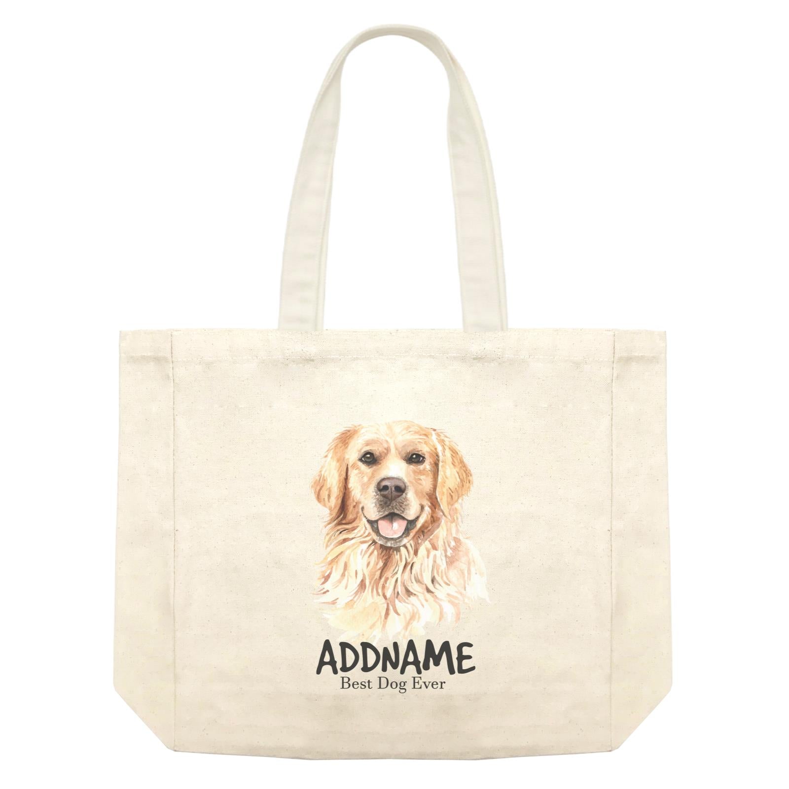 Watercolor Dog Golden Retriever Happy Best Dog Ever Addname Shopping Bag