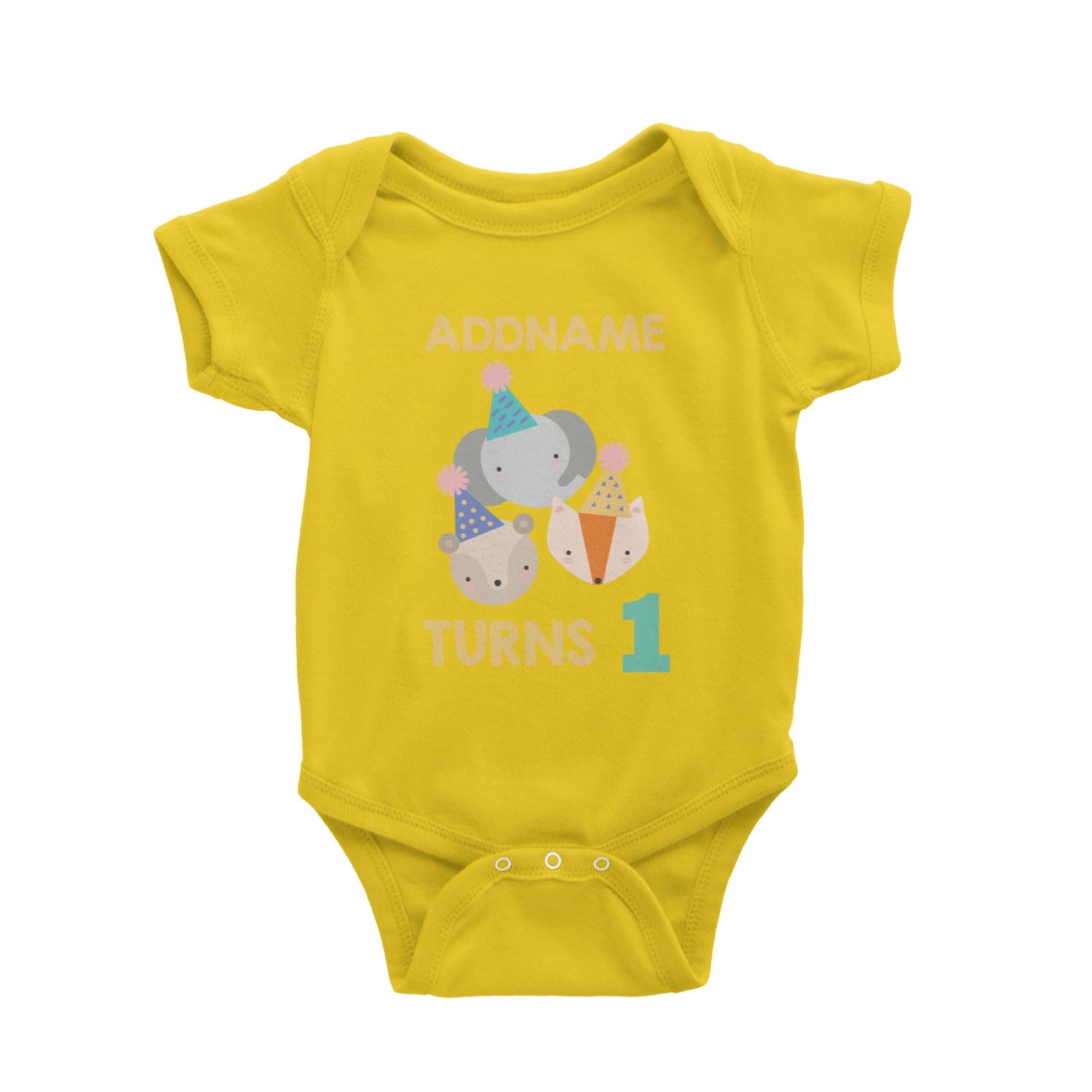 Cute It's My Birthday Safari Theme with Animals Head Personalizable with Name and Number Baby Romper