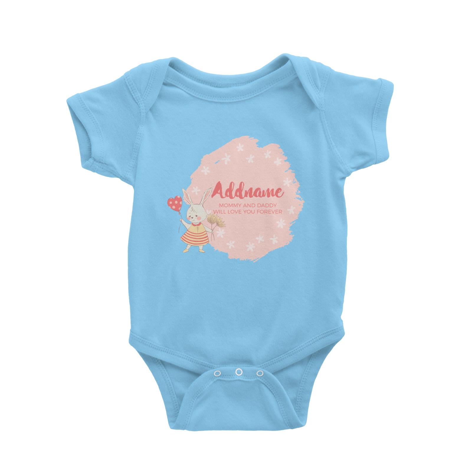 Cute Girl Rabbit with Heart Balloon Personalizable with Name and Text Baby Romper