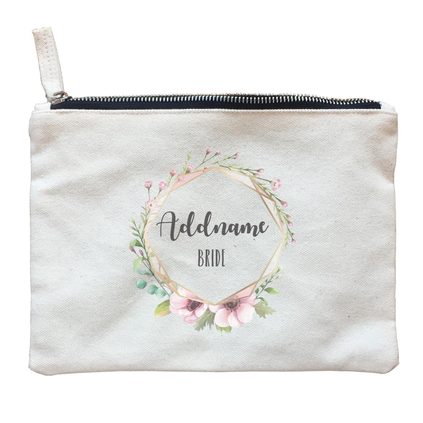 Bridesmaid Floral Modern Pink with Geometric Frame Bride Addname Zipper Pouch