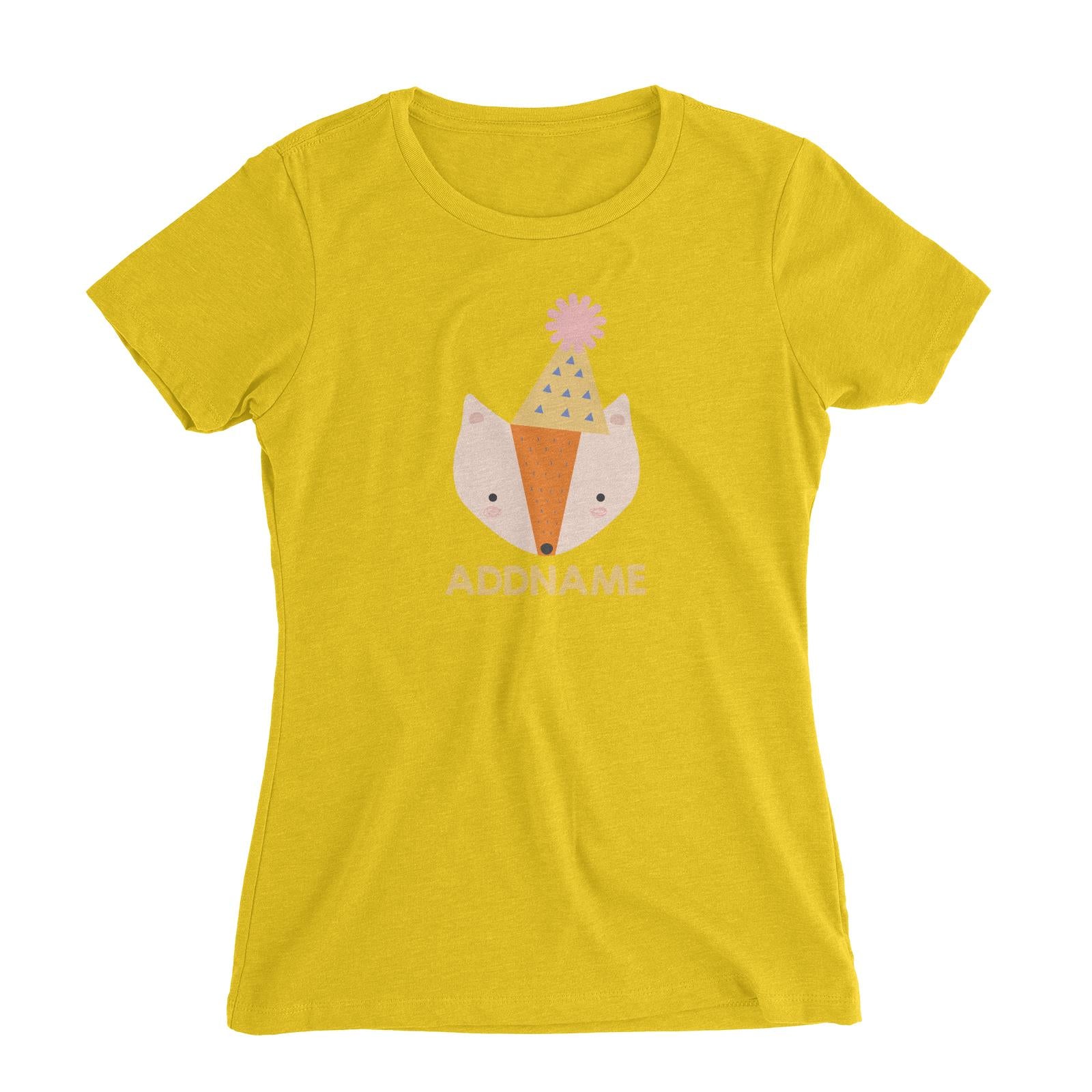 Cute Fox with Party Hat Birthday Theme Women's Slim Fit T-Shirt
