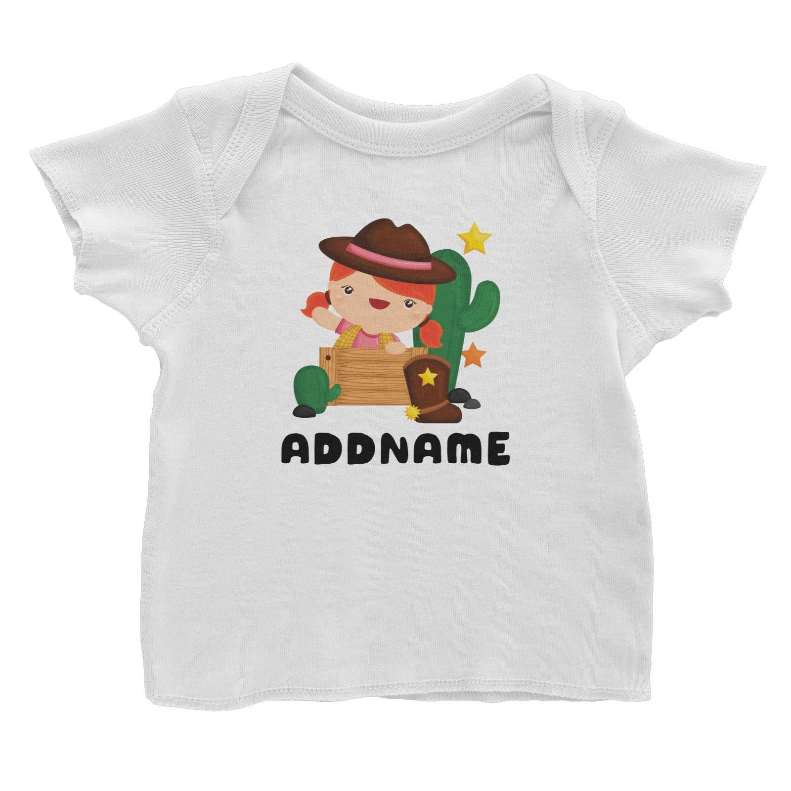 Birthday Cowboy Style Little Cowgirl Playing Wooden Box Addname Baby T-Shirt