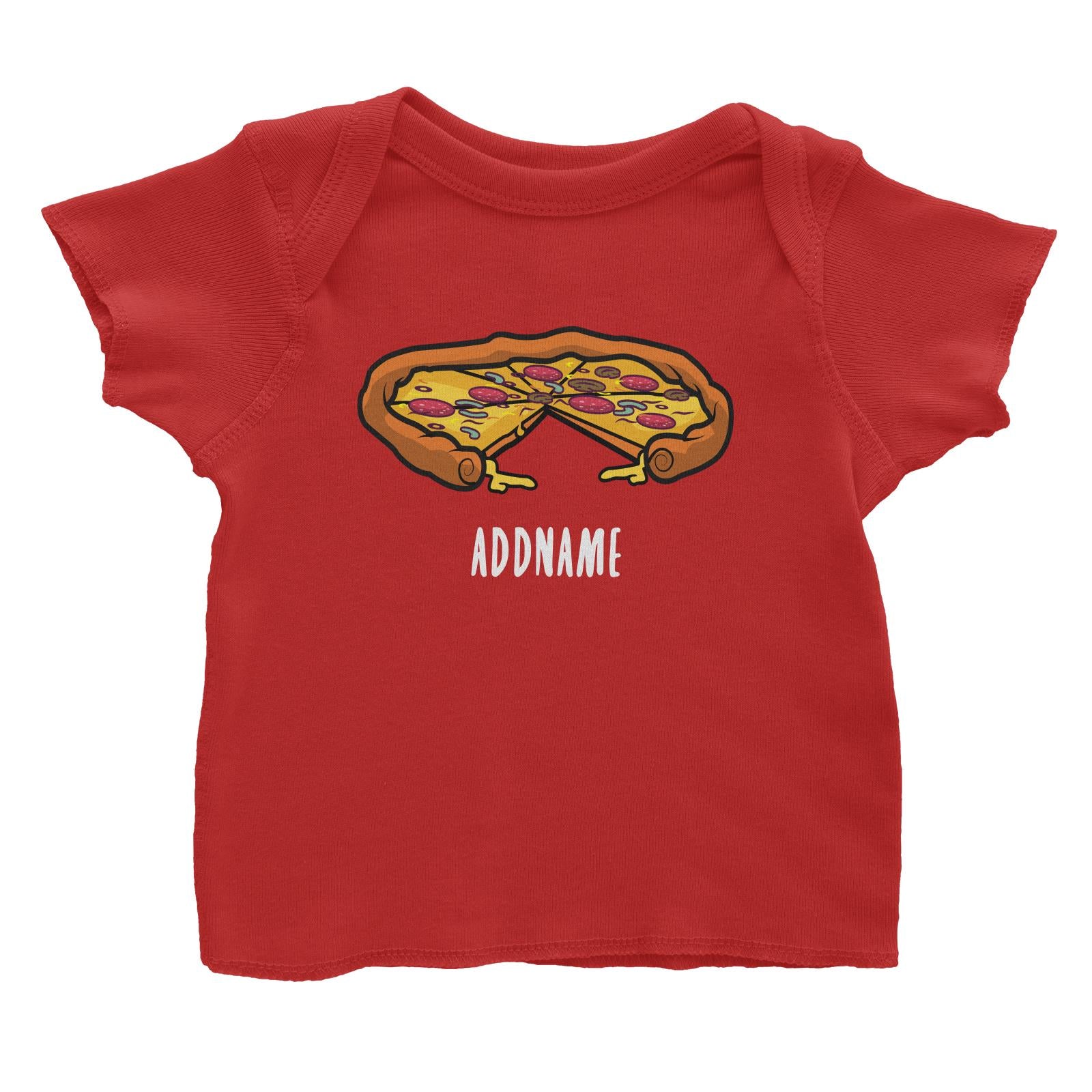 Fast Food Whole Pizza with A Slice Taken Out Addname Baby T-Shirt  Matching Family Comic Cartoon Personalizable Designs