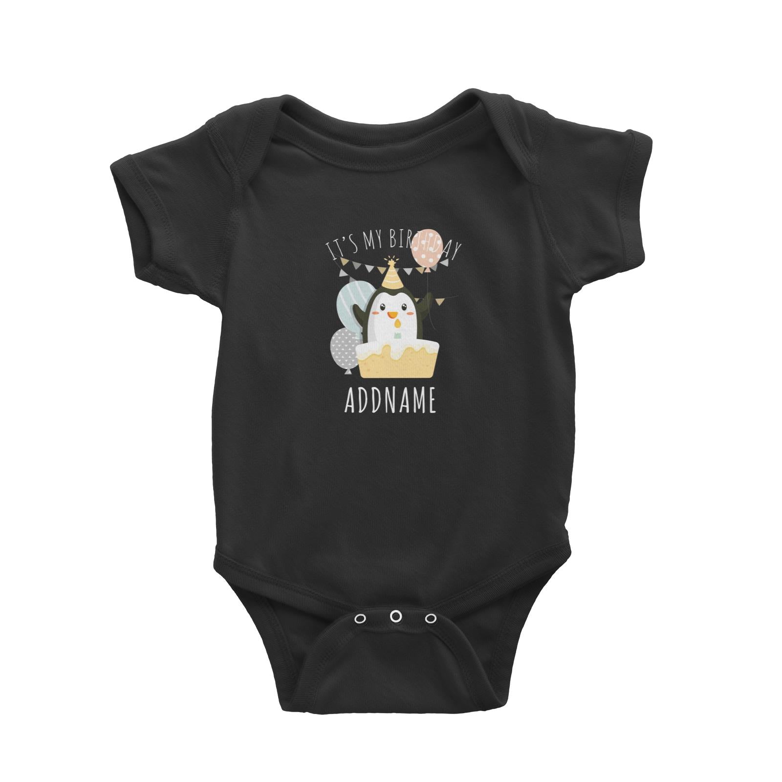 Birthday Cute Penguin And Cake It's My Birthday Addname Baby Romper