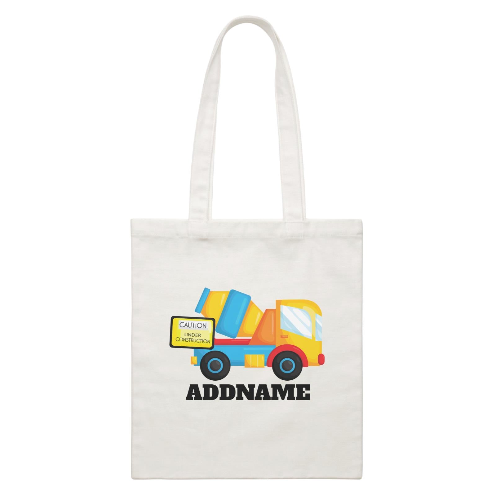 Birthday Construction Cement Mixer Addname White Canvas Bag