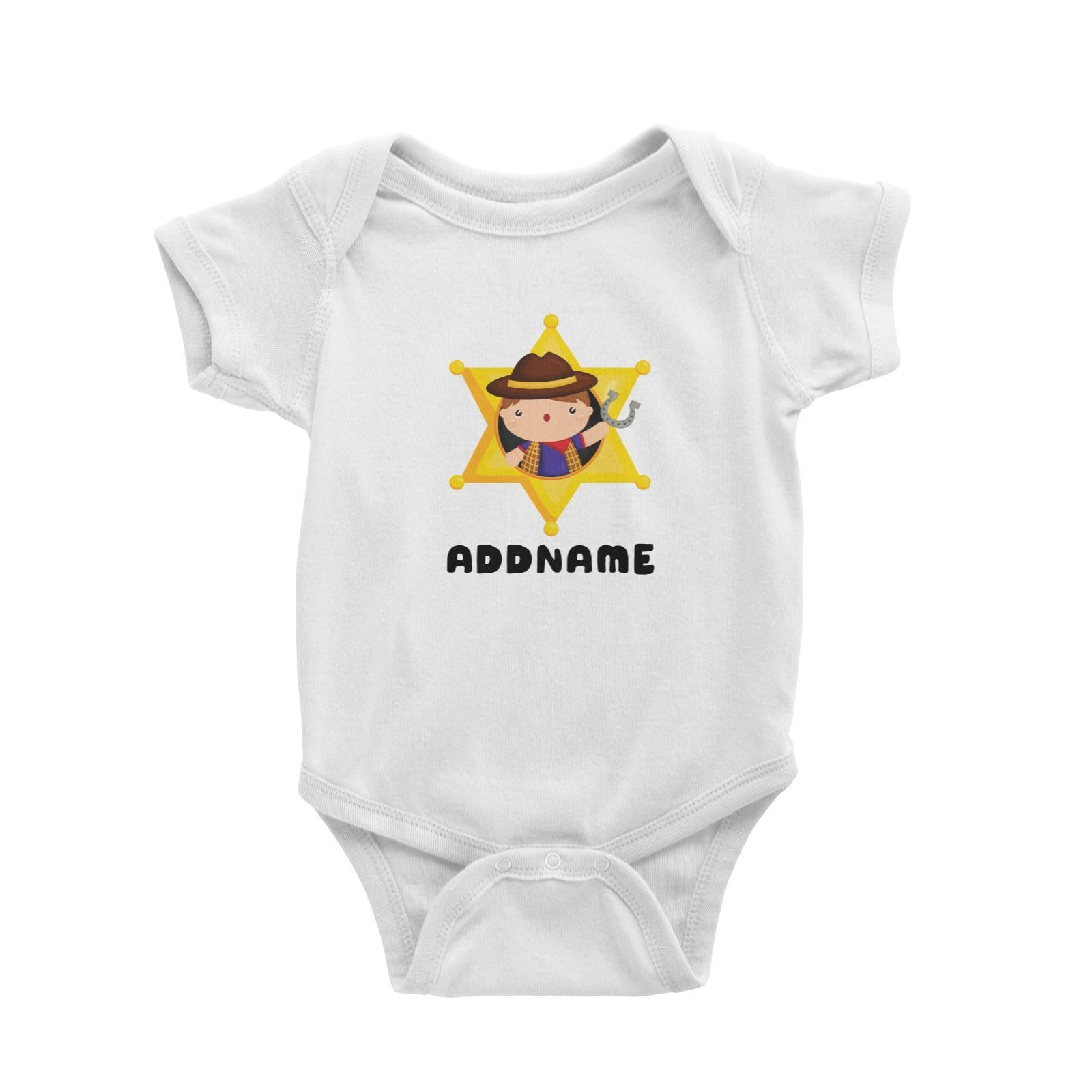 Birthday Cowboy Style Little Cowboy Holding Hoe In Star Badge Addname Baby Romper