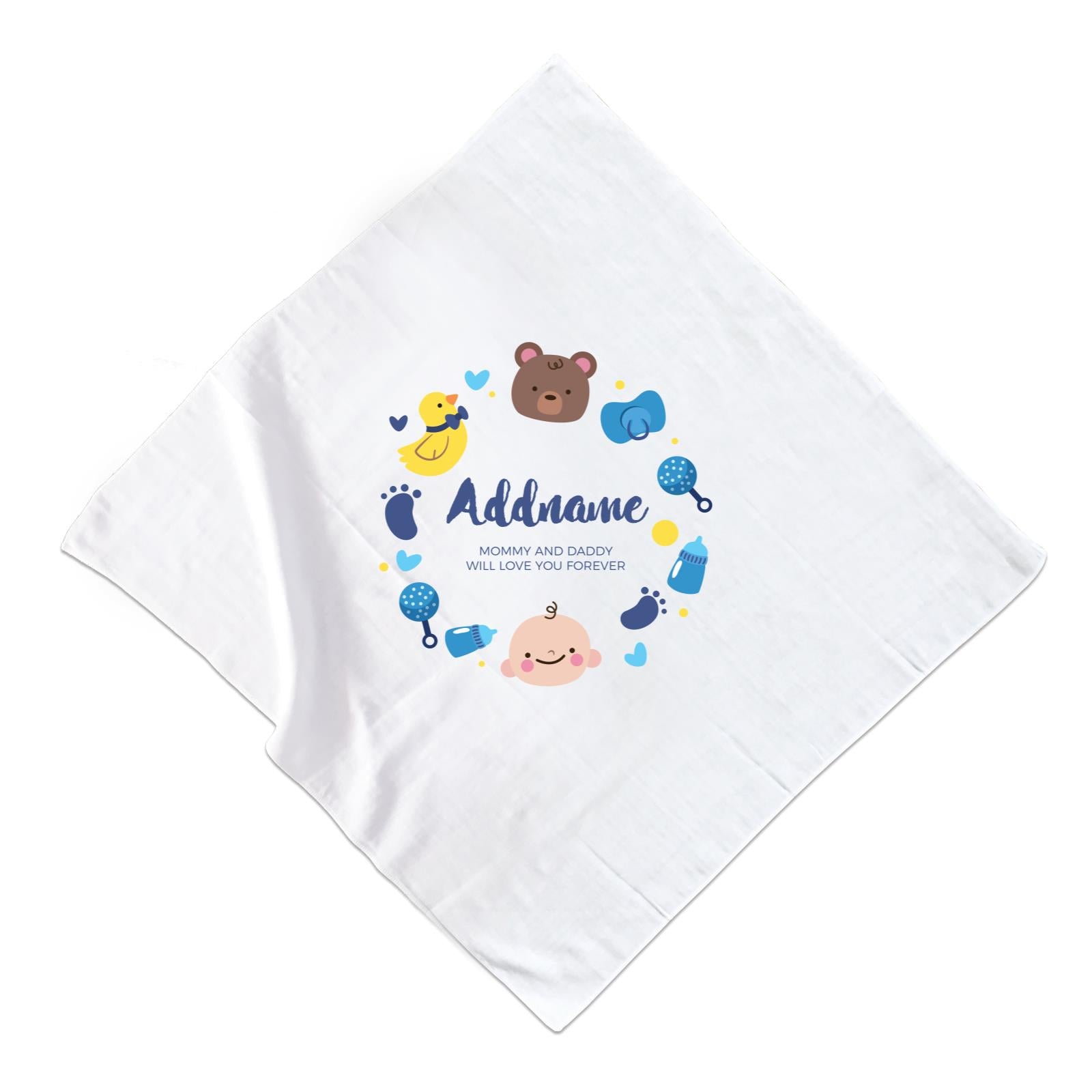 Cute Baby Boy Elements Personalizable with Name and Text Muslin Square
