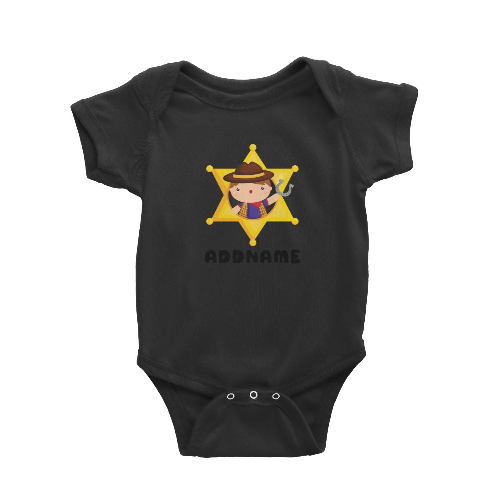 Birthday Cowboy Style Little Cowboy Holding Hoe In Star Badge Addname Baby Romper