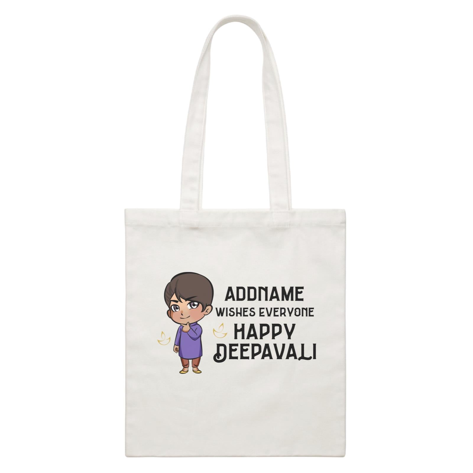 Deepavali Chibi Little Boy Addname Wishes Everyone Deepavali White Canvas Bag