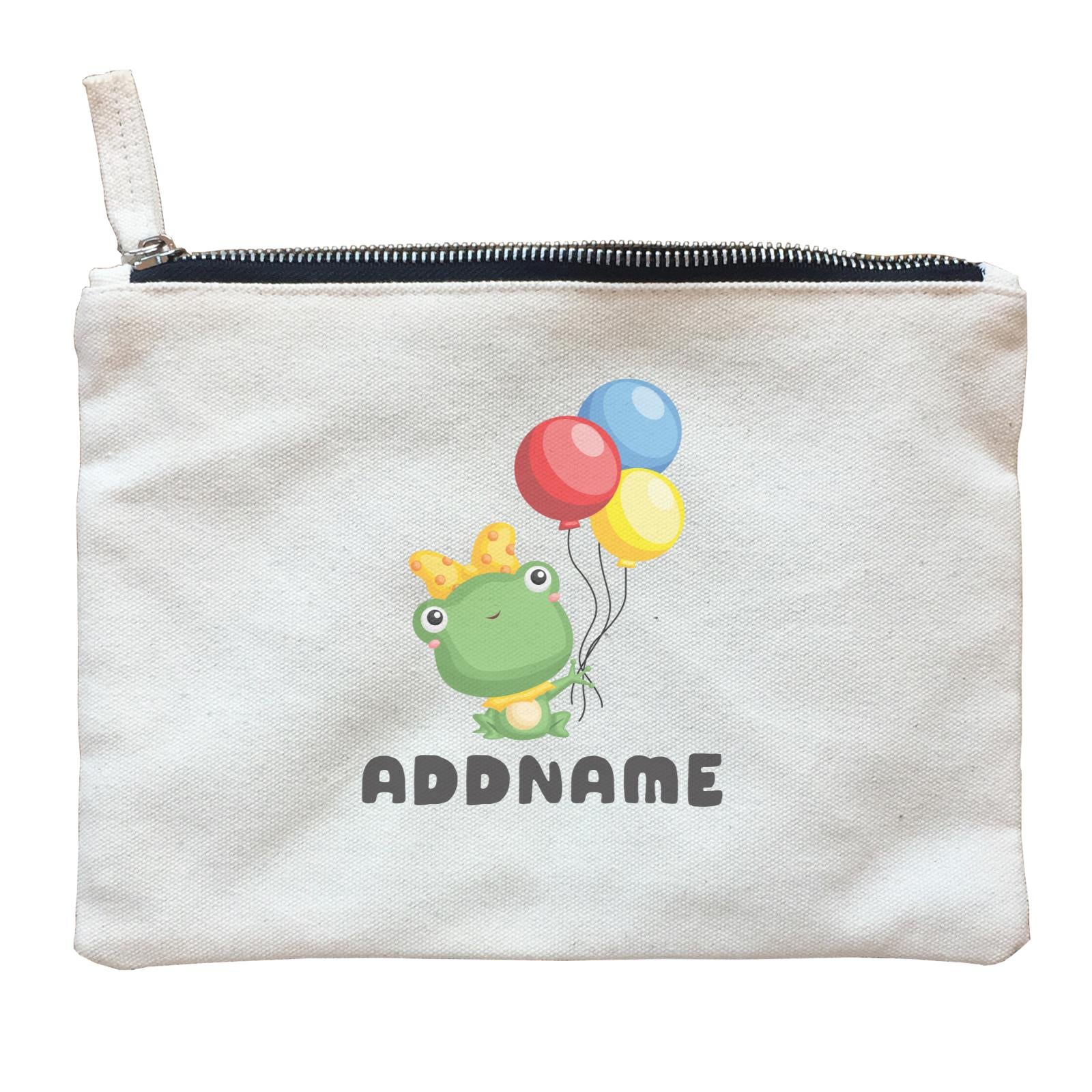 Birthday Frog Frog Girl Holding Balloons Addname Zipper Pouch