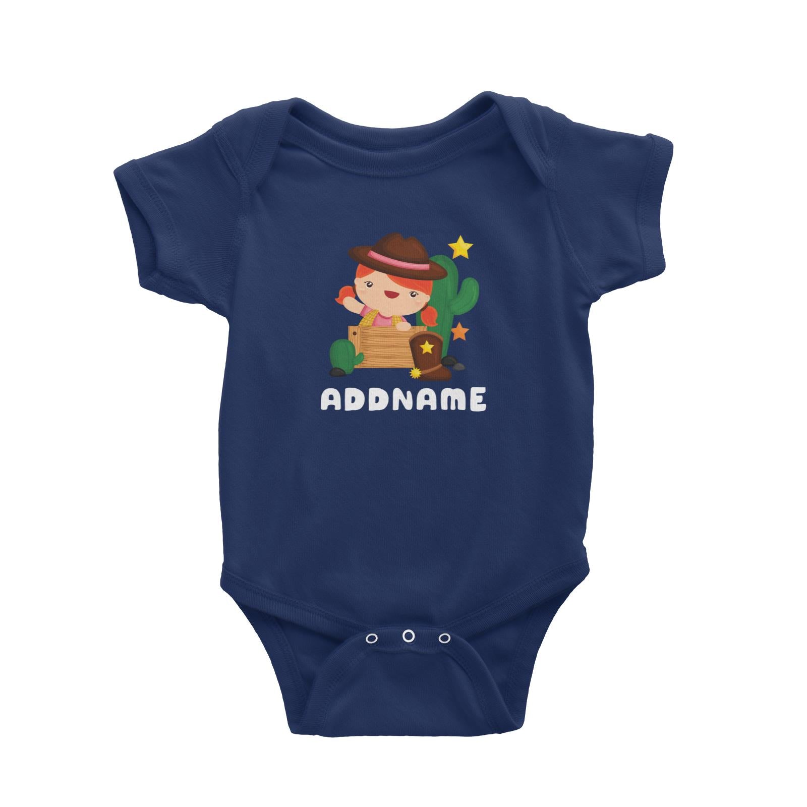 Birthday Cowboy Style Little Cowgirl Playing Wooden Box Addname Baby Romper